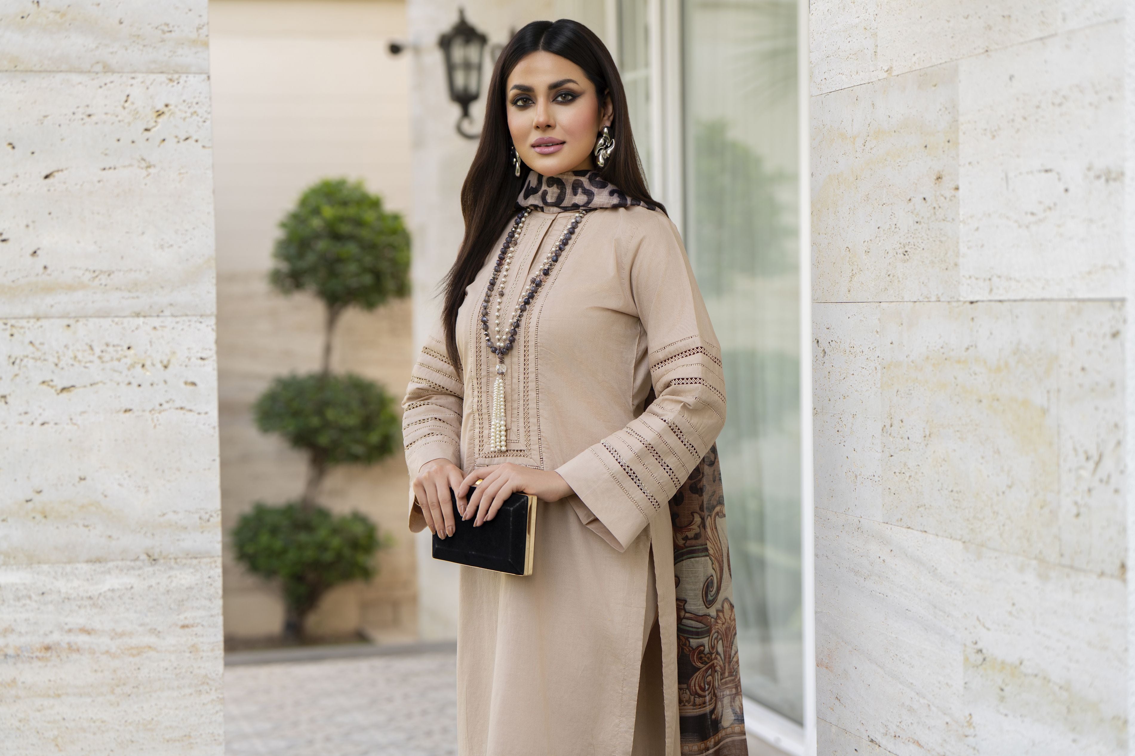 Beige Embroidered Cotton 3pc Women Dress with Dupatta | Baarish by Miski BYM6