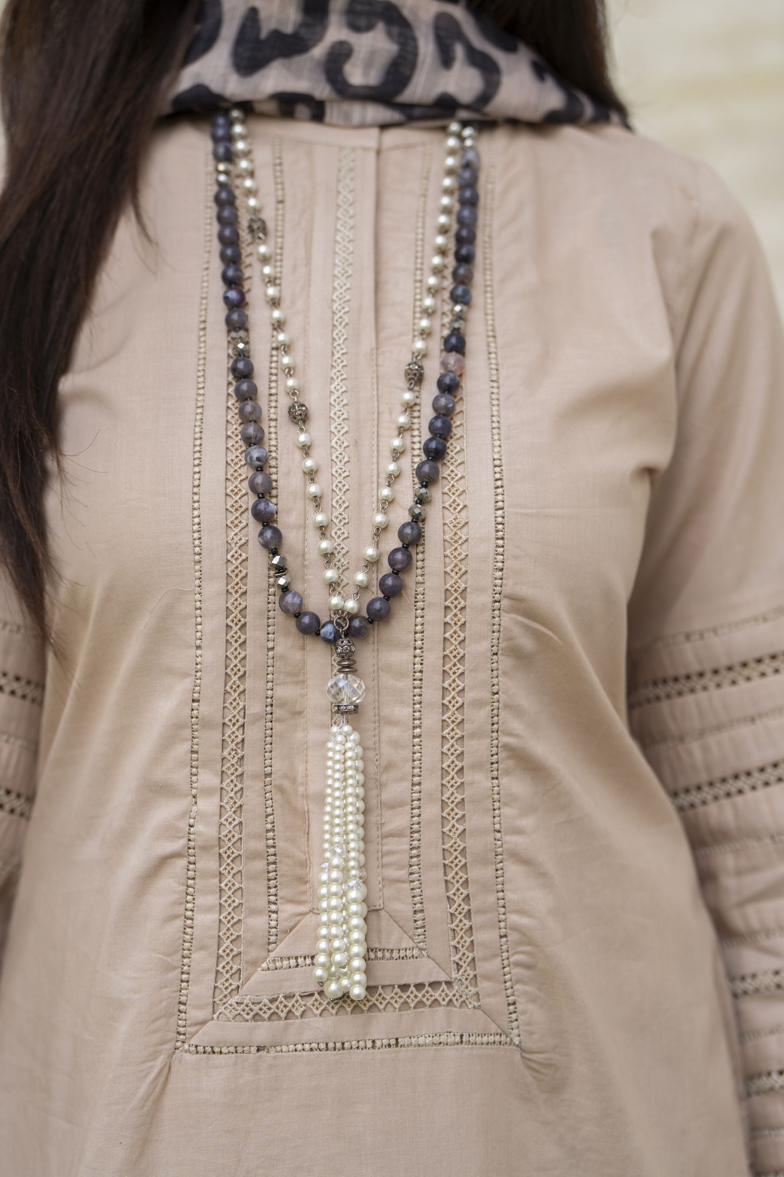 Beige Embroidered Cotton 3pc Women Dress with Dupatta | Baarish by Miski BYM6