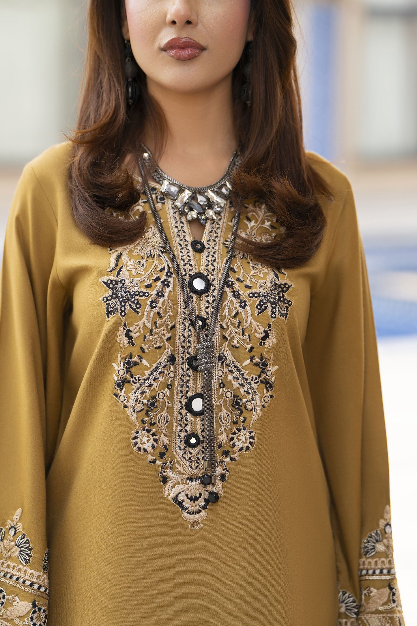 ZWM8 Zimal Winter Muse Mustard and Ivory Embroidered Dhanak 2pc Farshi Shalwar Suit