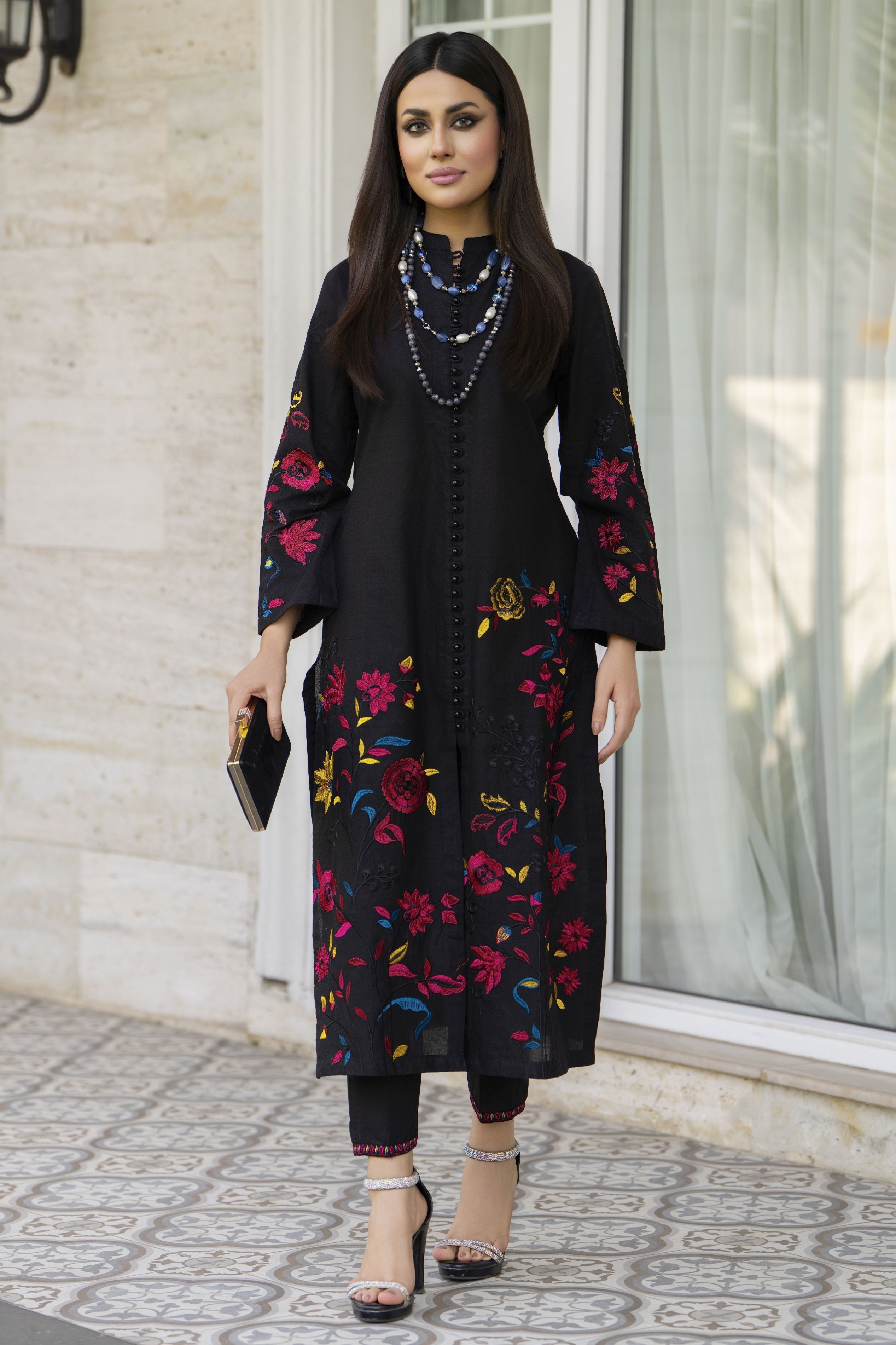Black Floral Embroidered Cotton 2pc Womenswear Suit | Baarish by Miski BYM1