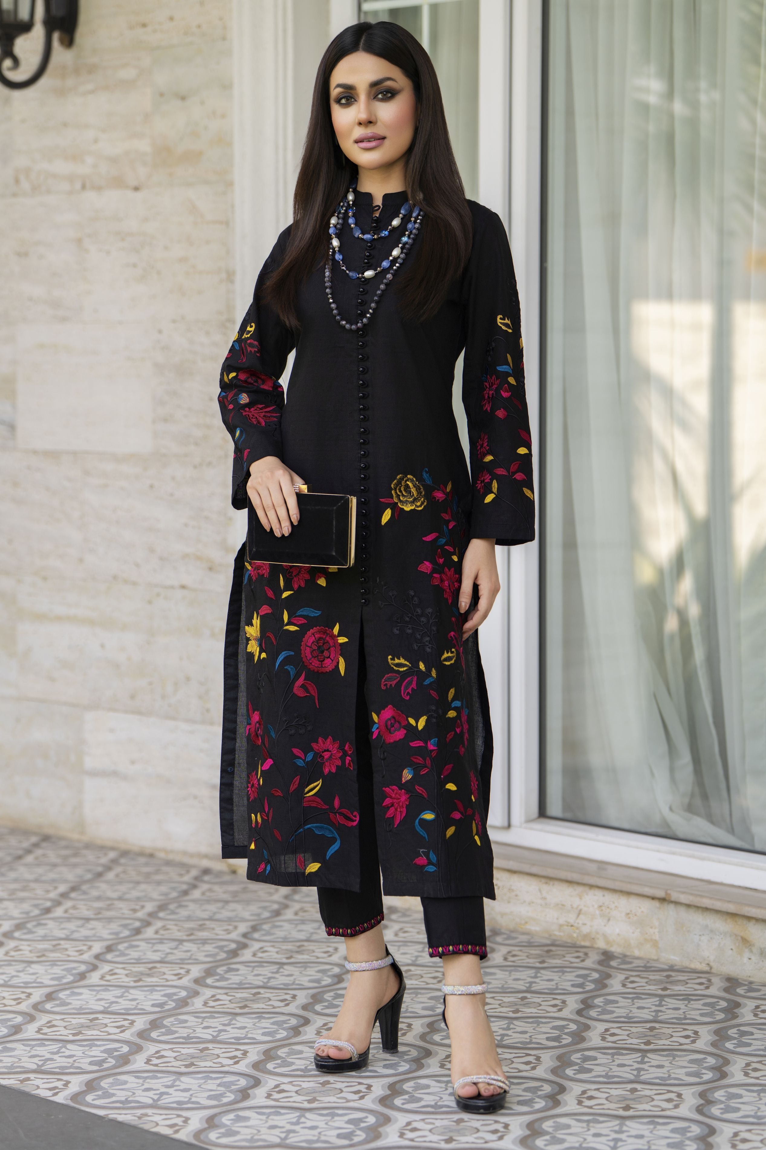 Black Floral Embroidered Cotton 2pc Womenswear Suit | Baarish by Miski BYM1