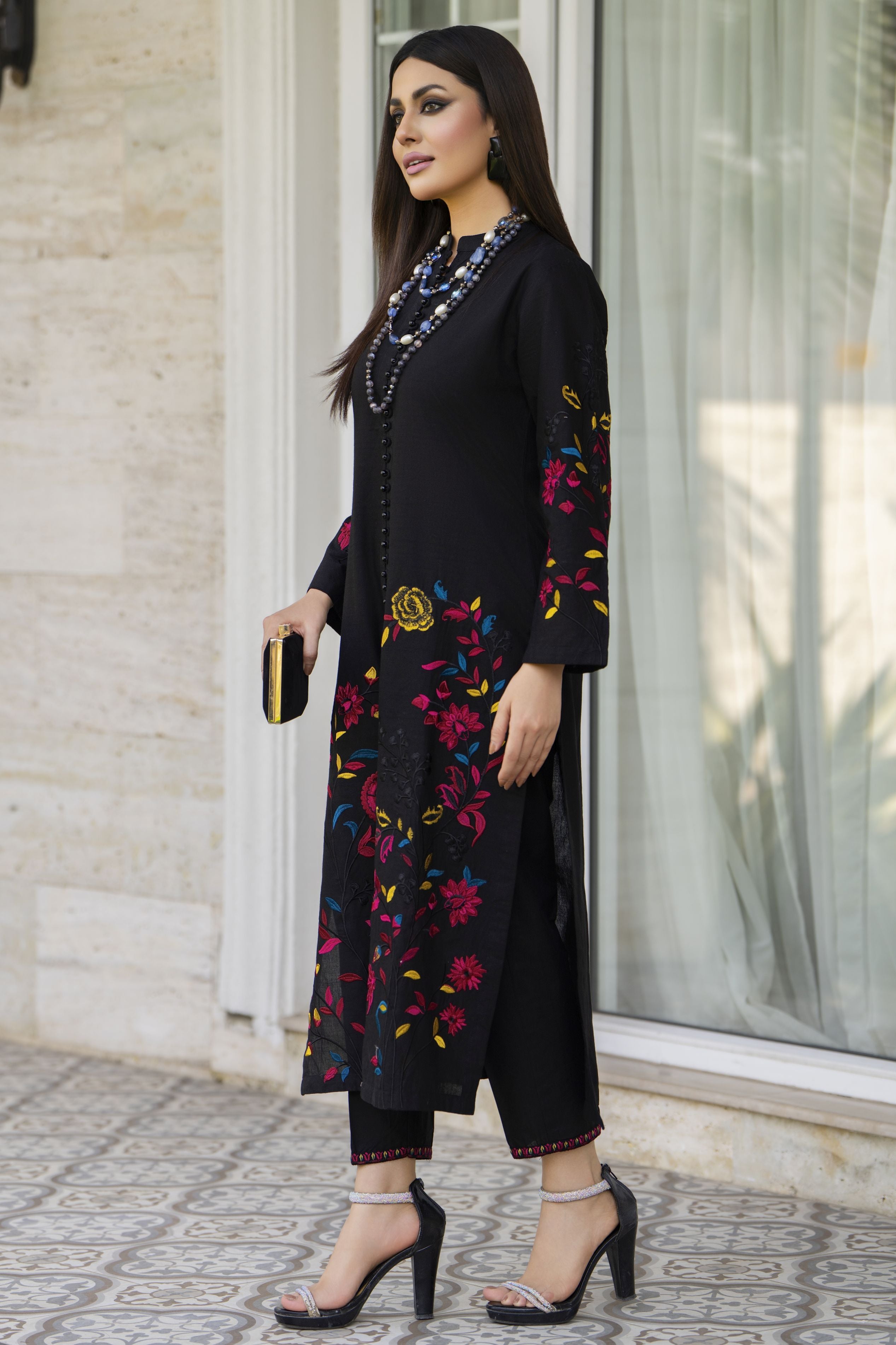 Black Floral Embroidered Cotton 2pc Womenswear Suit | Baarish by Miski BYM1