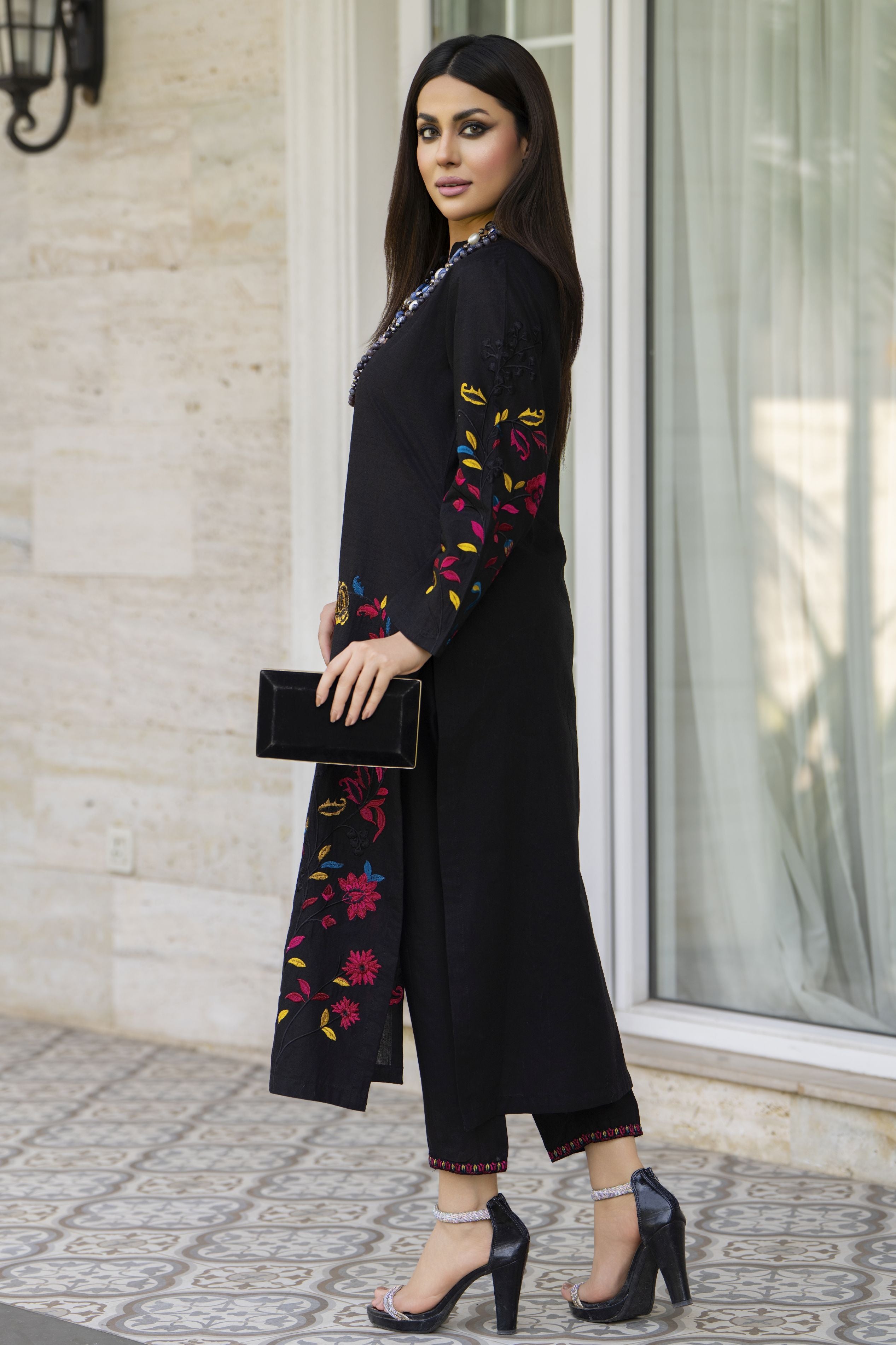 Black Floral Embroidered Cotton 2pc Womenswear Suit | Baarish by Miski BYM1