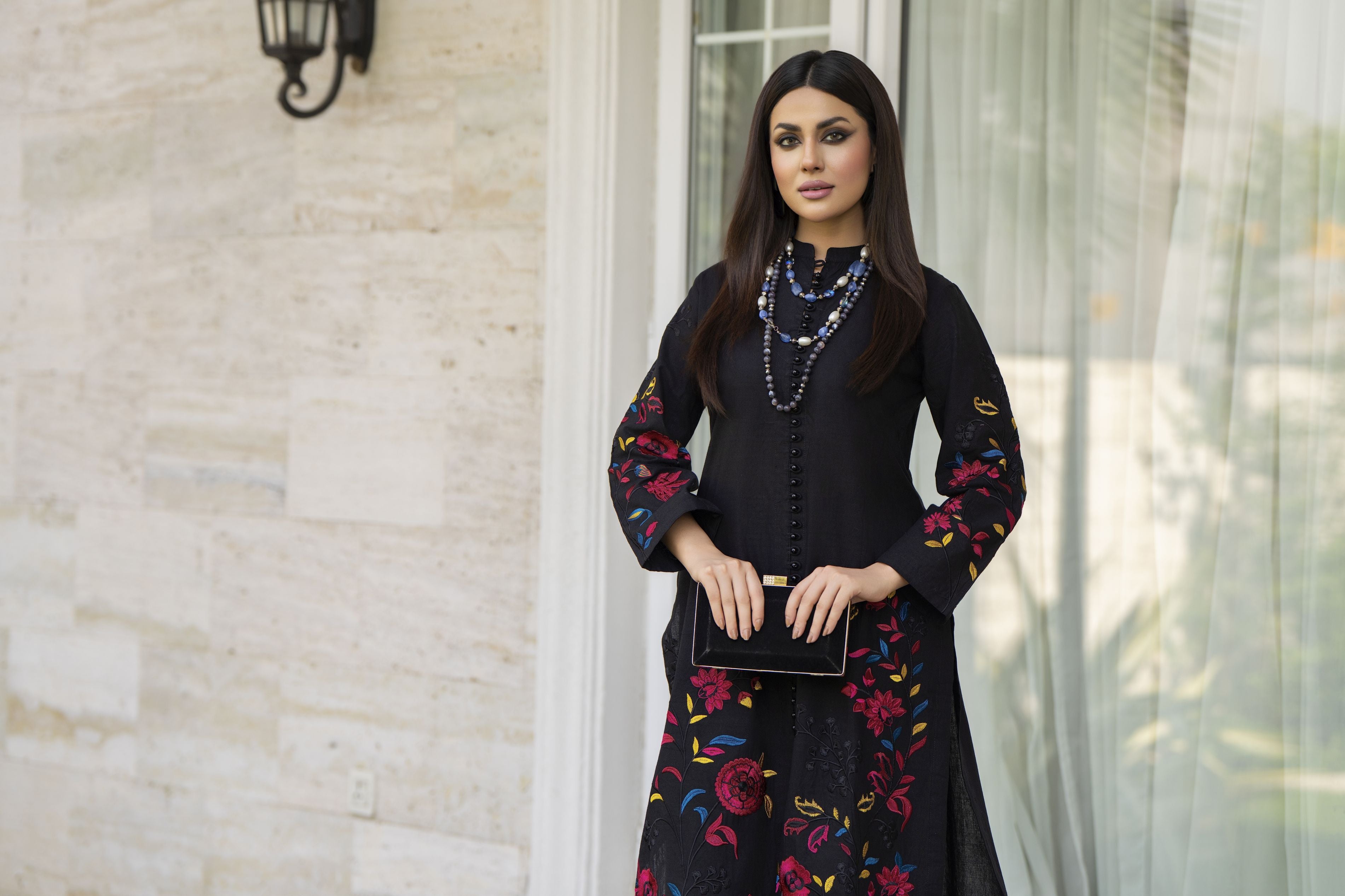 Black Floral Embroidered Cotton 2pc Womenswear Suit | Baarish by Miski BYM1