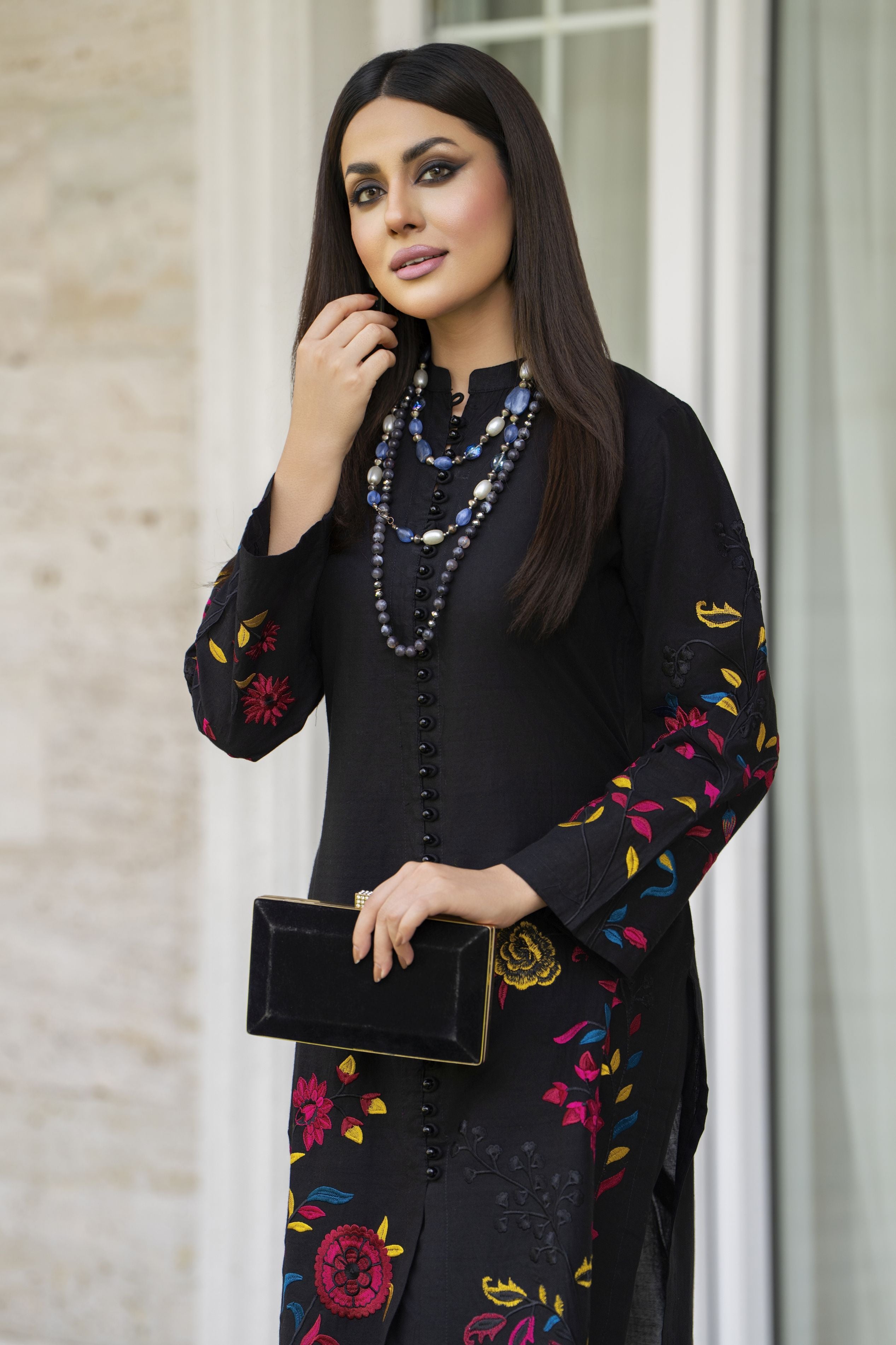 Black Floral Embroidered Cotton 2pc Womenswear Suit | Baarish by Miski BYM1