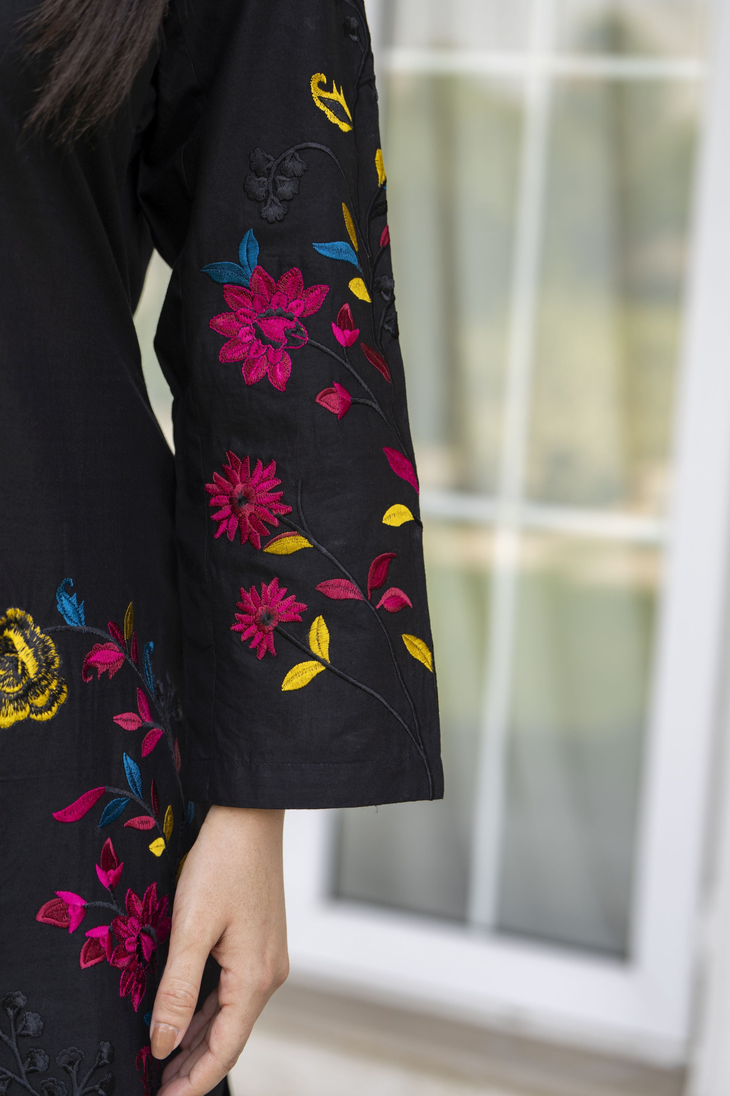 Black Floral Embroidered Cotton 2pc Womenswear Suit | Baarish by Miski BYM1