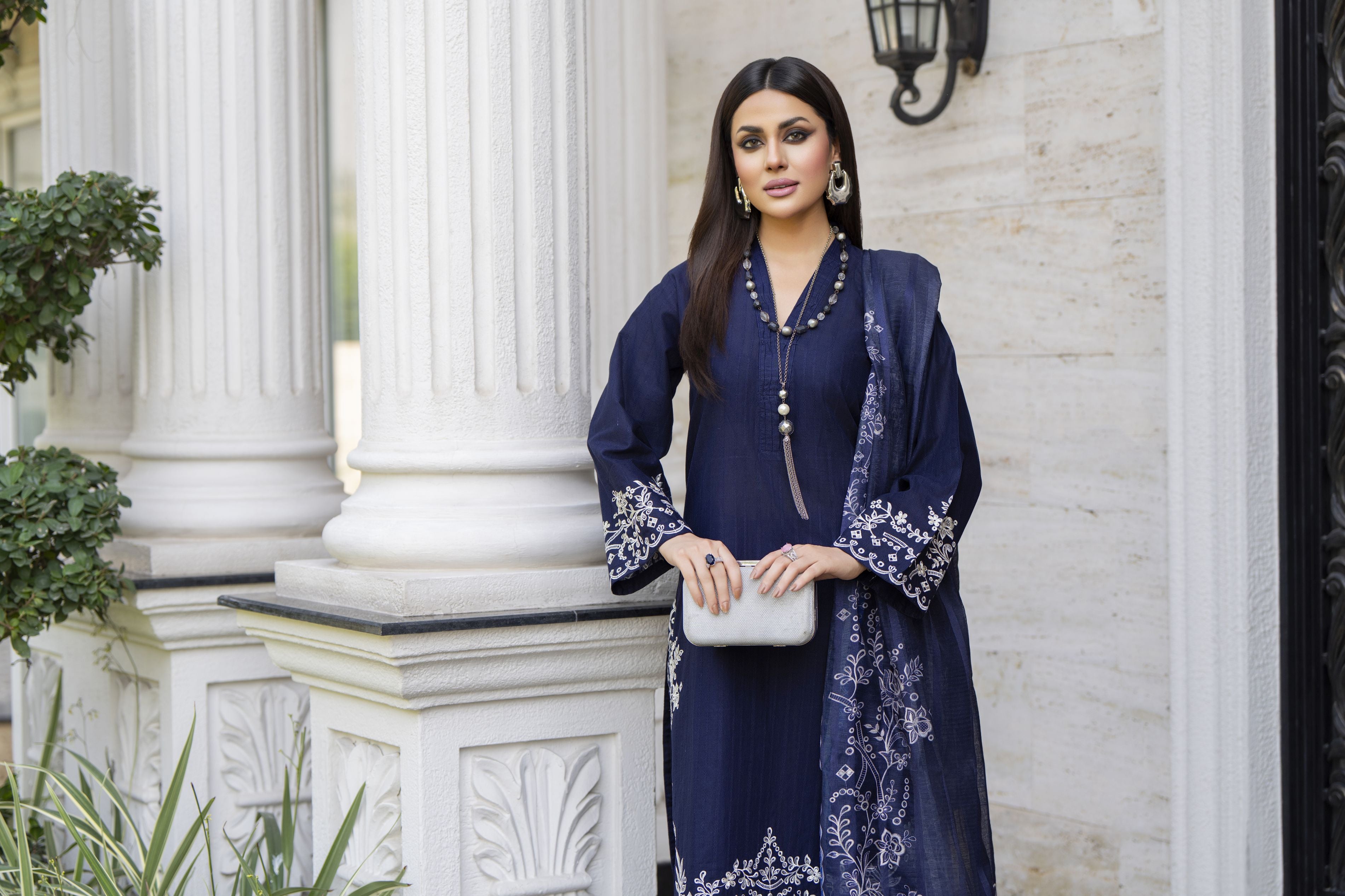 Navy Blue Embroidered Broshia Cotton 3pc Ladies Suit | Baarish by Miski BYM4