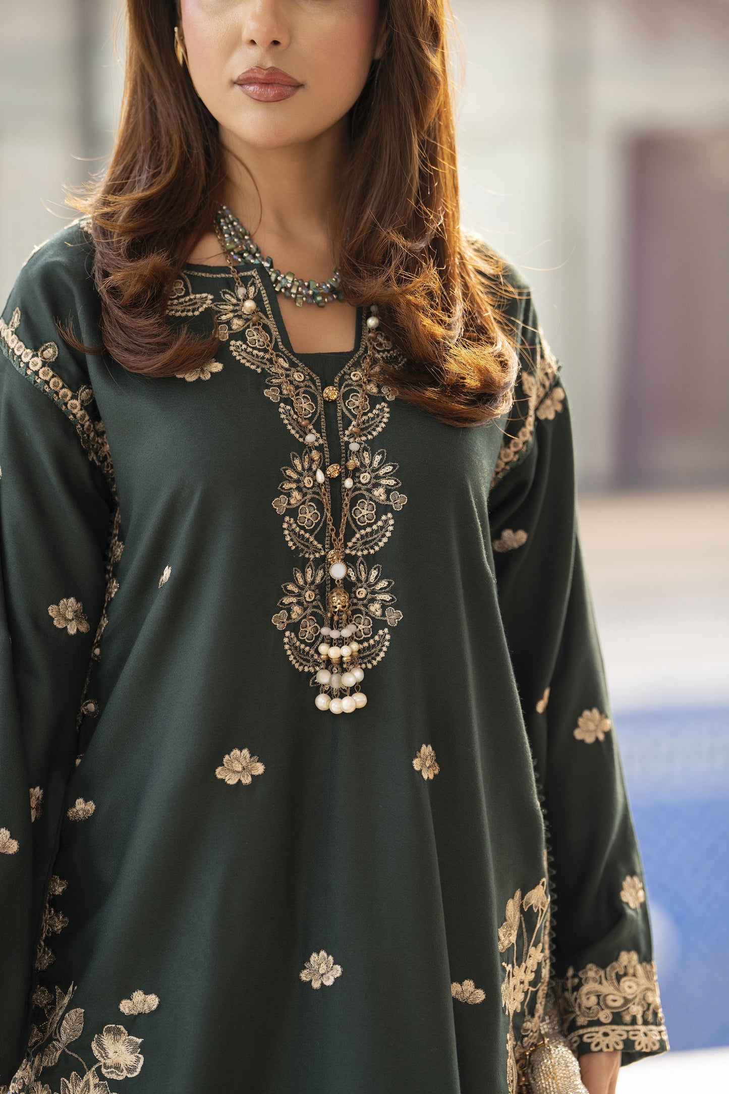 ZWM7 Zimal Winter Muse Bottle Green Embroidered Dhanak 2pc Ready to Wear