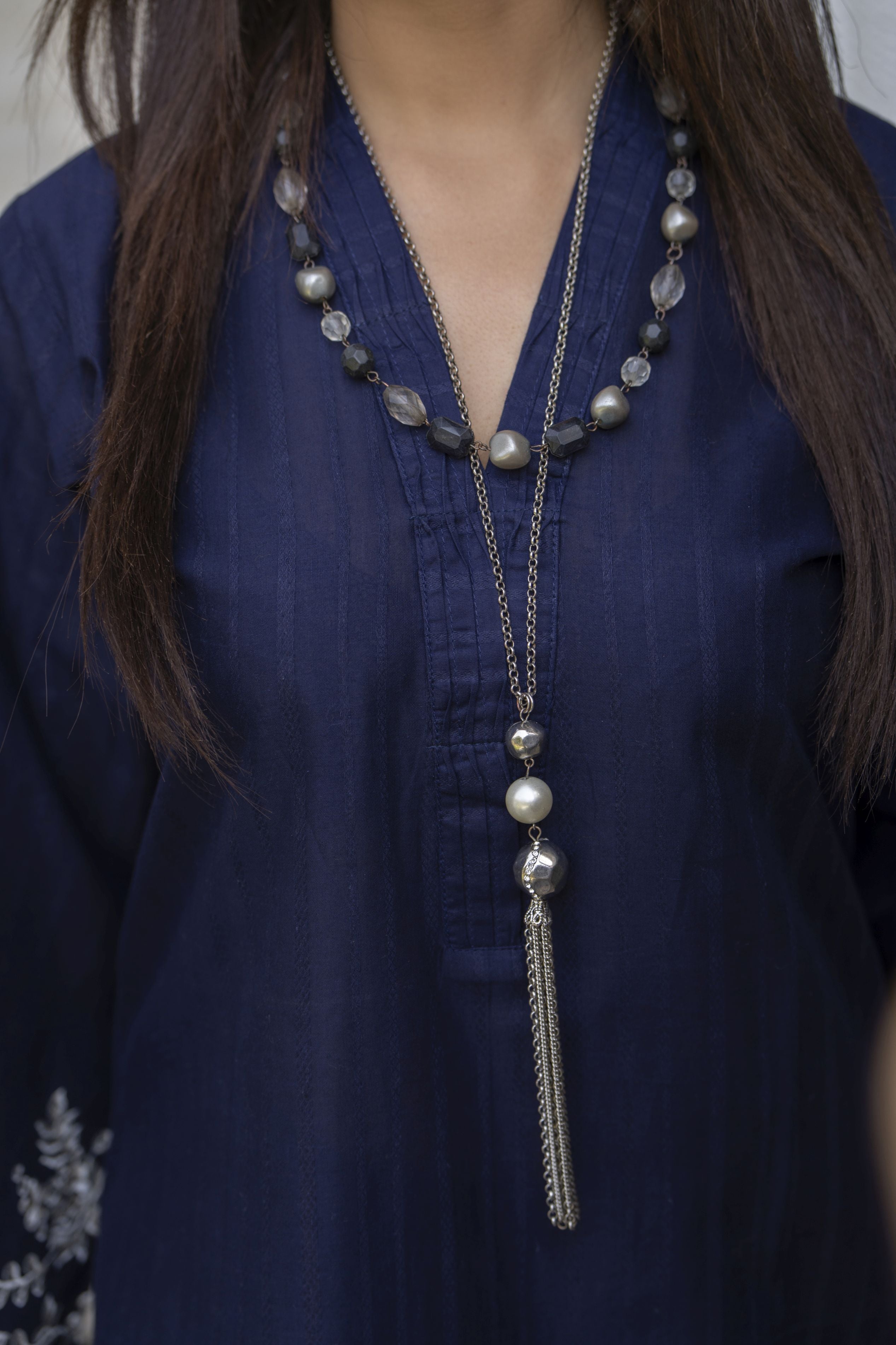 Navy Blue Embroidered Broshia Cotton 3pc Ladies Suit | Baarish by Miski BYM4