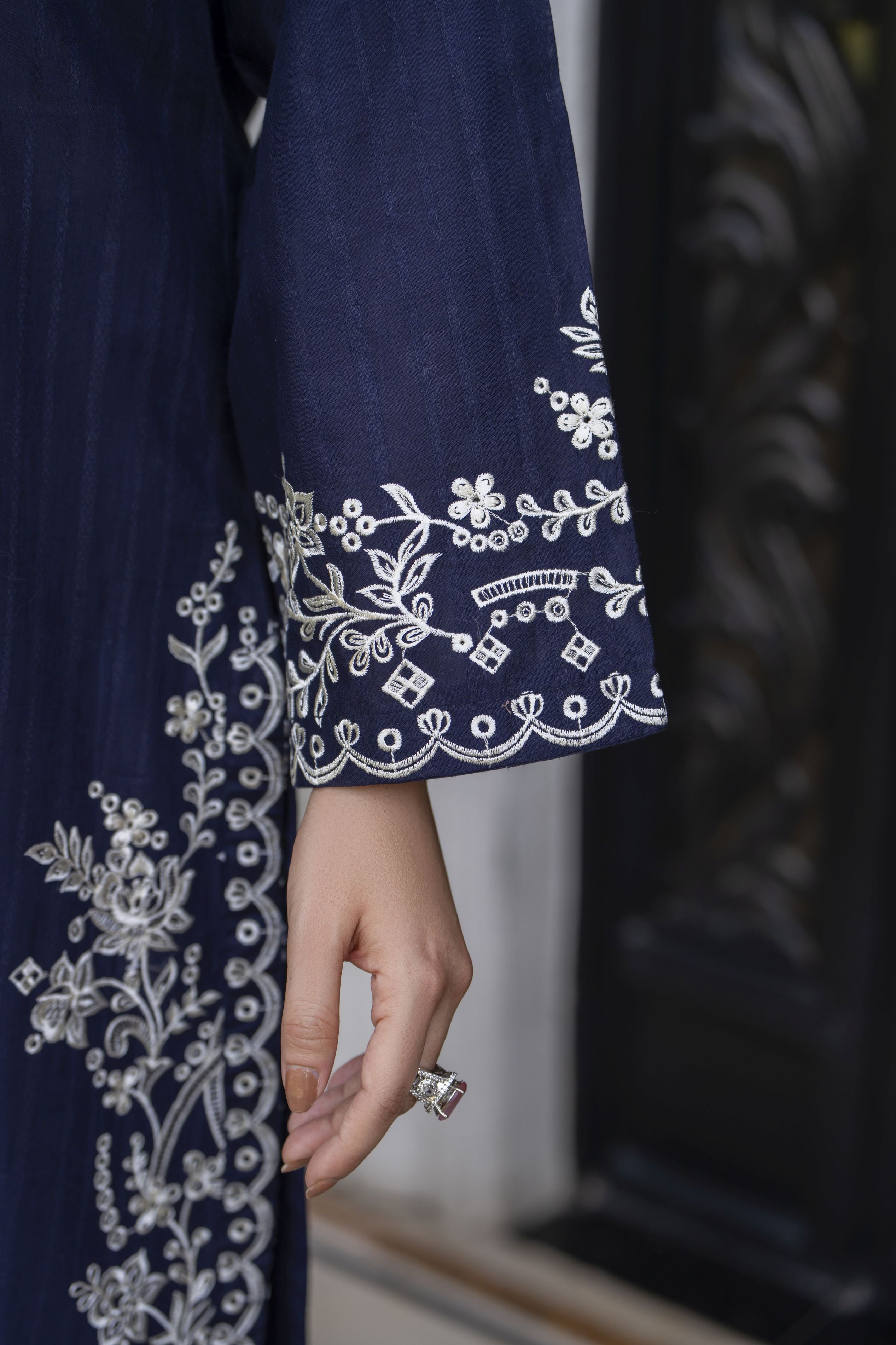 Navy Blue Embroidered Broshia Cotton 3pc Ladies Suit | Baarish by Miski BYM4