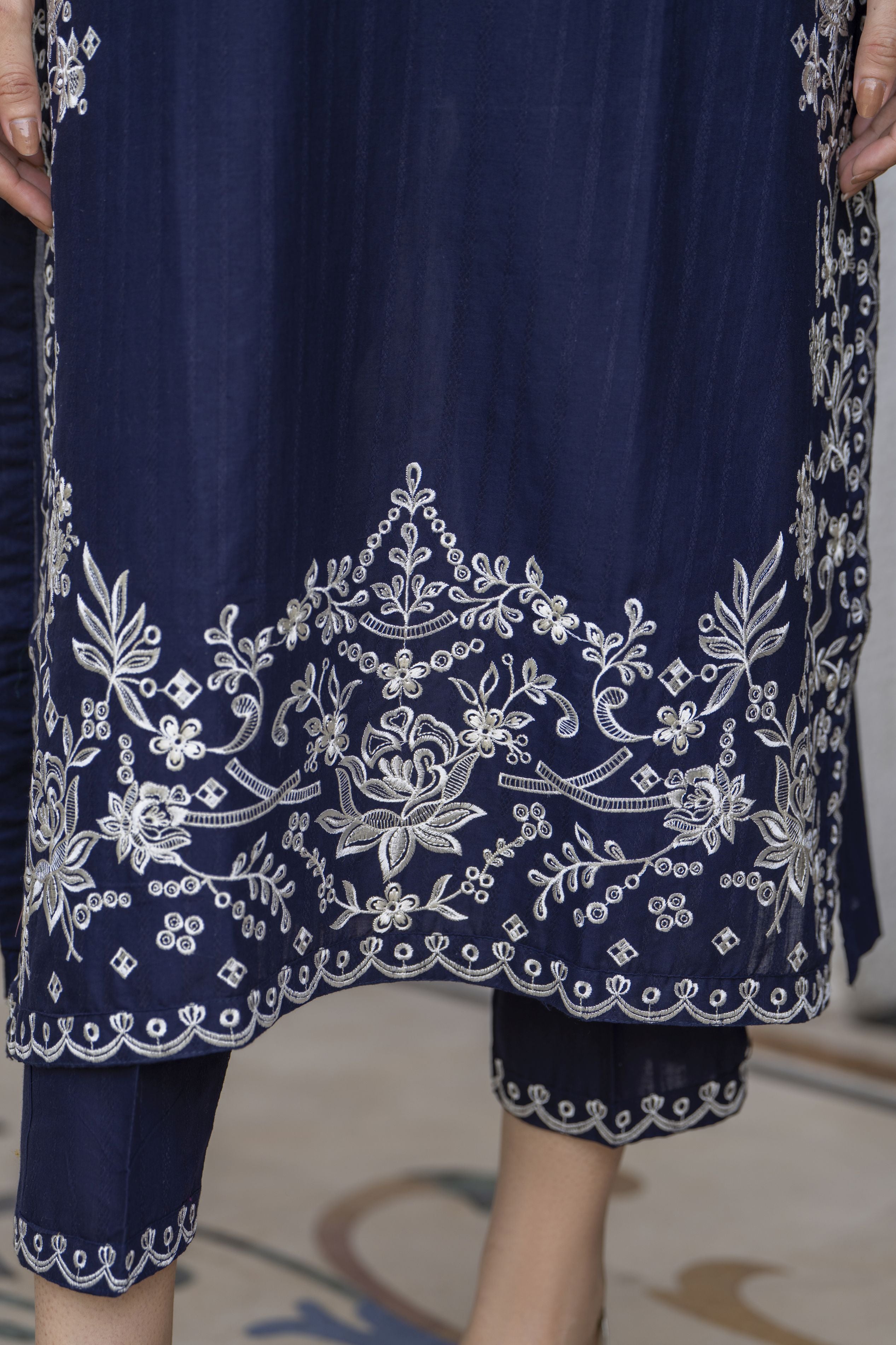 Navy Blue Embroidered Broshia Cotton 3pc Ladies Suit | Baarish by Miski BYM4