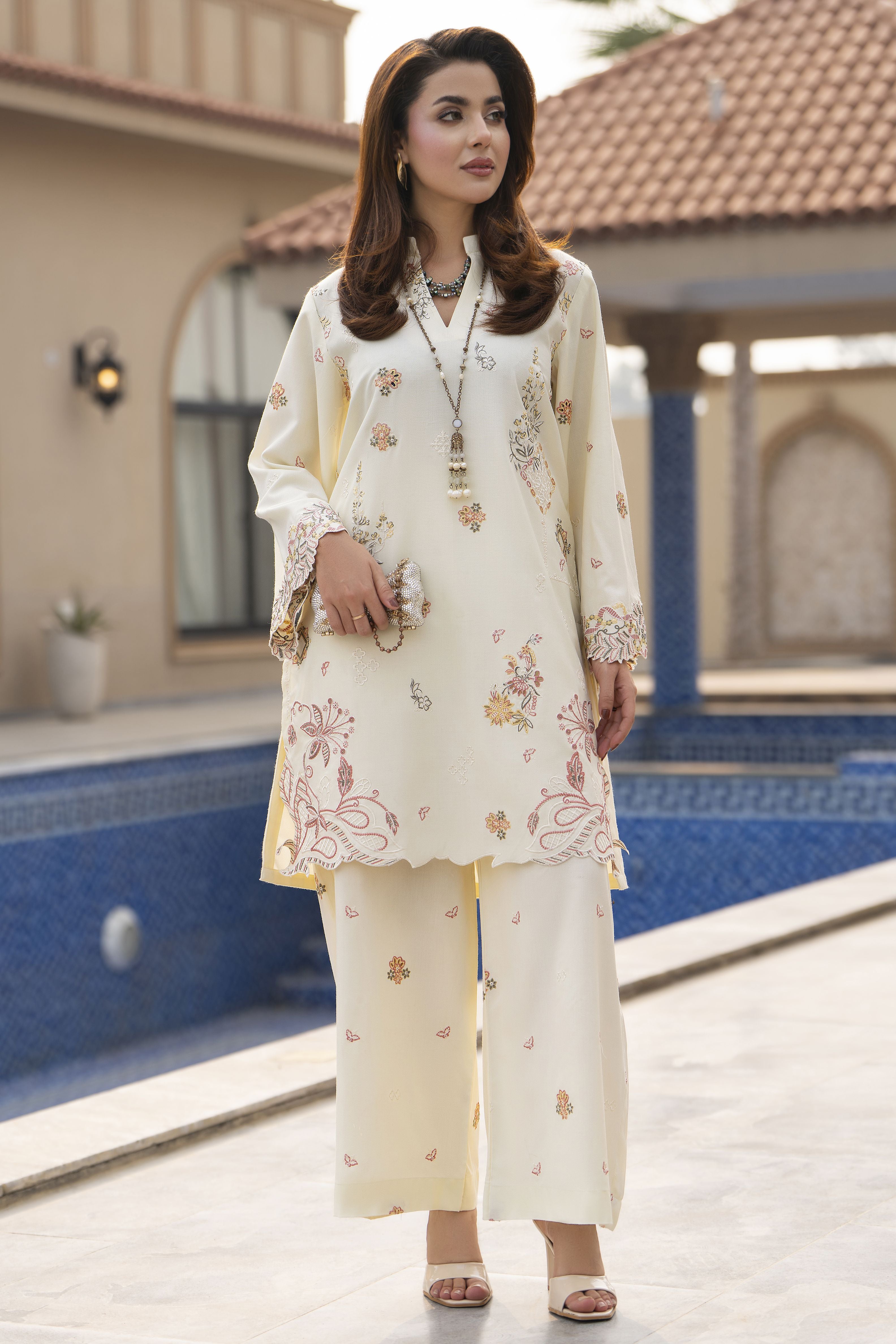 ZWM2 Zimal Winter Muse Ivory Embroidered Dhanak 2pc Ready to Wear