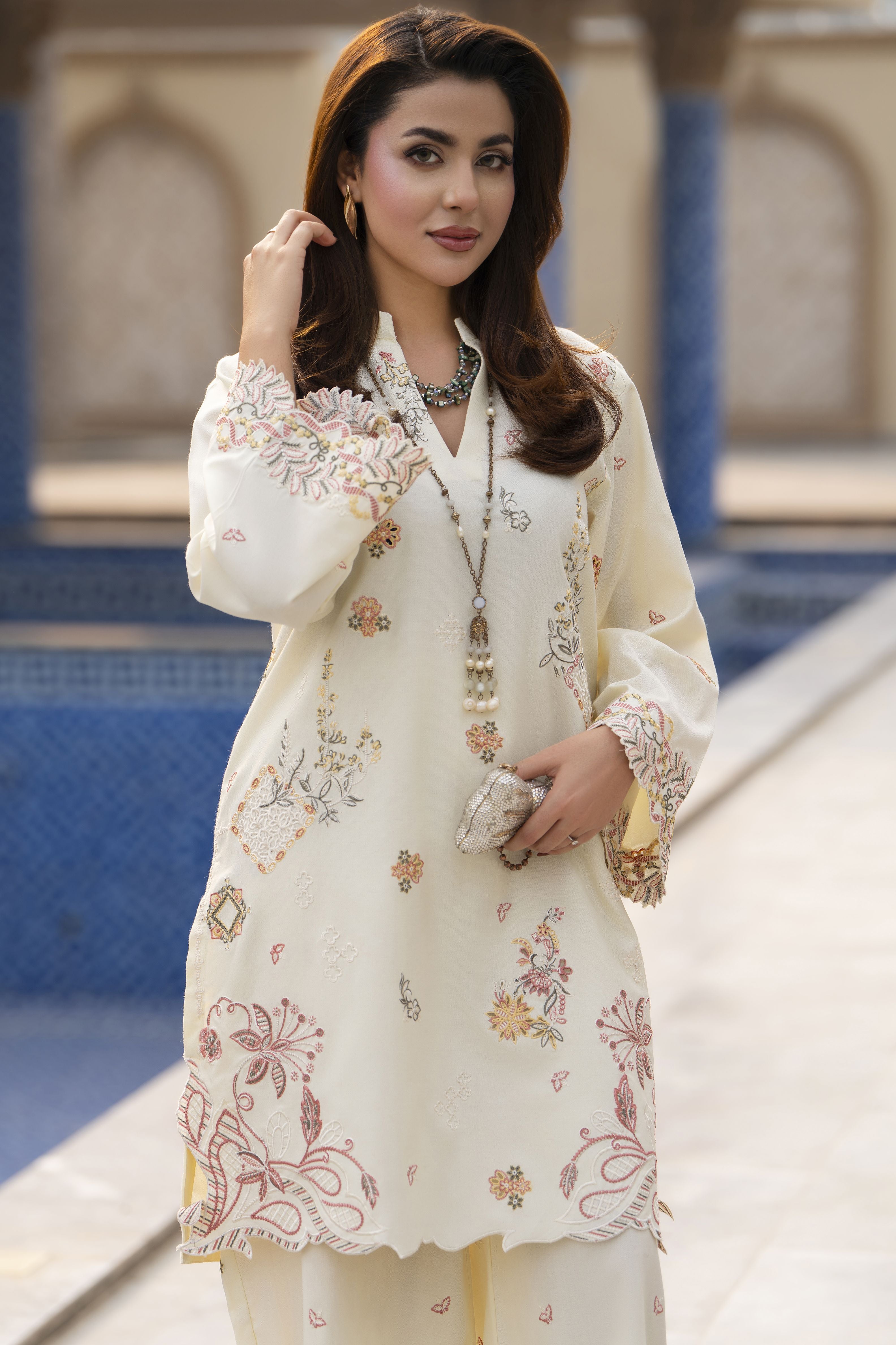 ZWM2 Zimal Winter Muse Ivory Embroidered Dhanak 2pc Ready to Wear