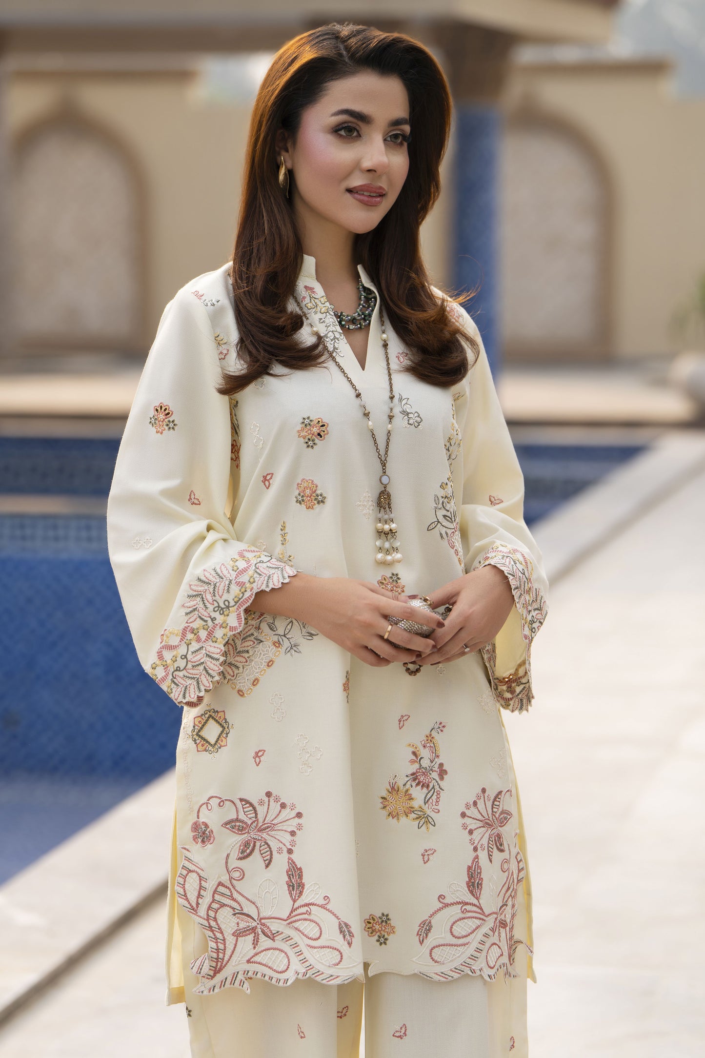 ZWM2 Zimal Winter Muse Ivory Embroidered Dhanak 2pc Ready to Wear