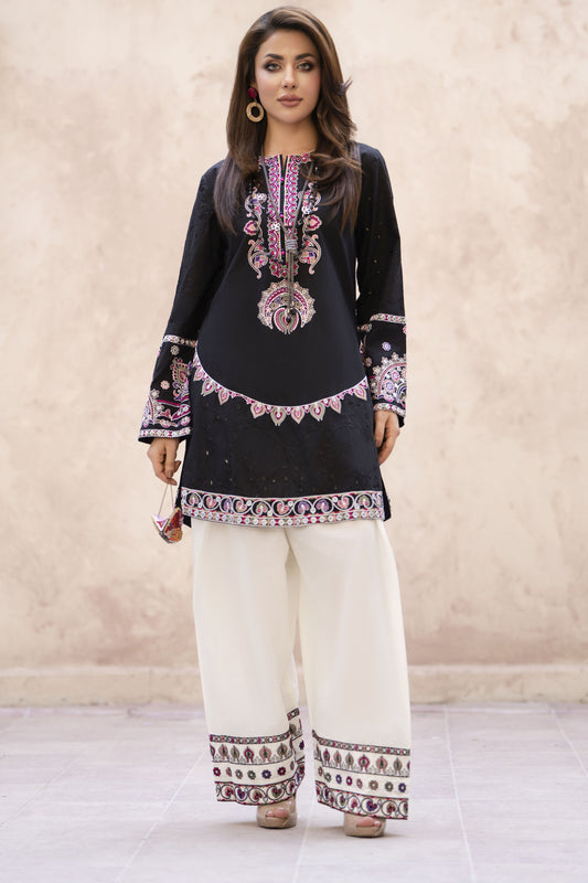 Zaiwa Sway9 2pc Black Chikankari Lawn Suit with Farshi Shalwar