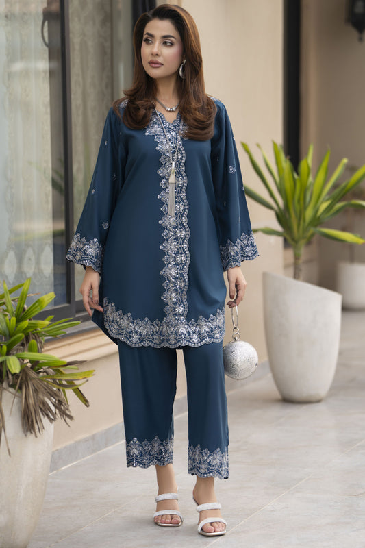 ZWM3 Zimal Winter Muse Deep Teal Embroidered Dhanak 2pc Ready to Wear