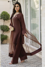 Mocha Brown Poly Raw Silk Farshi Set – Chand Sa Libaas by Aleezay | CSLA5