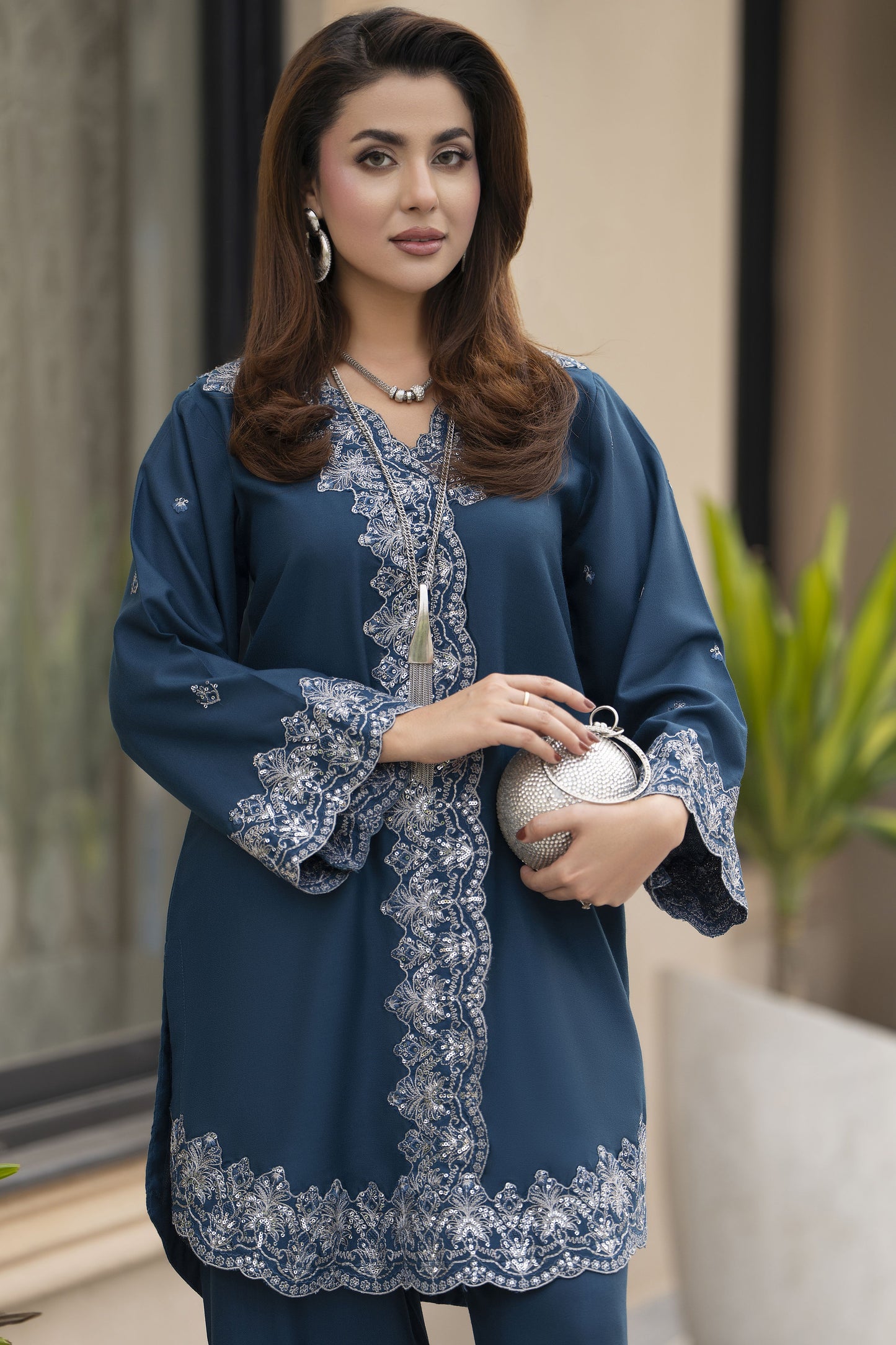 ZWM3 Zimal Winter Muse Deep Teal Embroidered Dhanak 2pc Ready to Wear