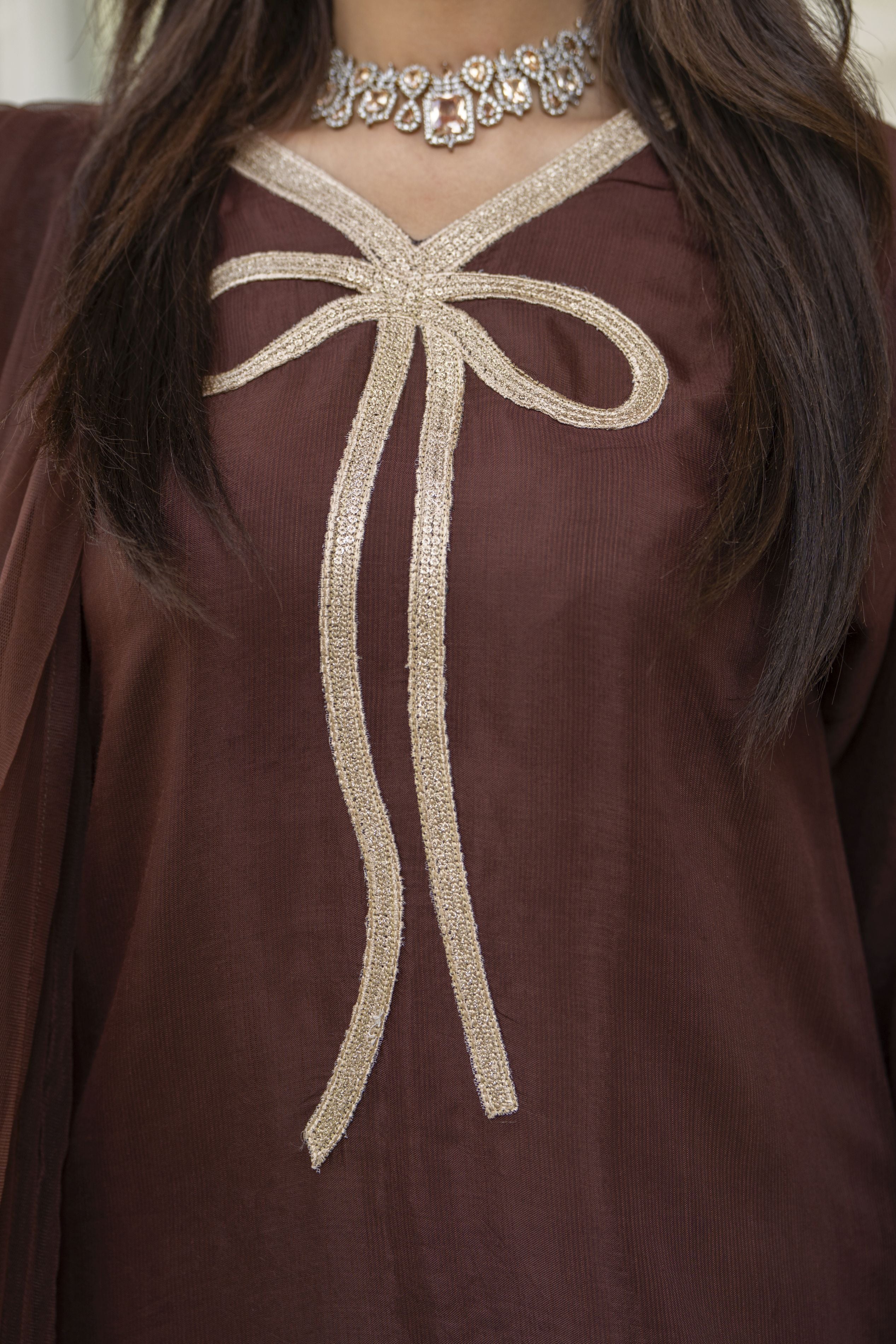 Mocha Brown Poly Raw Silk Farshi Set – Chand Sa Libaas by Aleezay | CSLA5