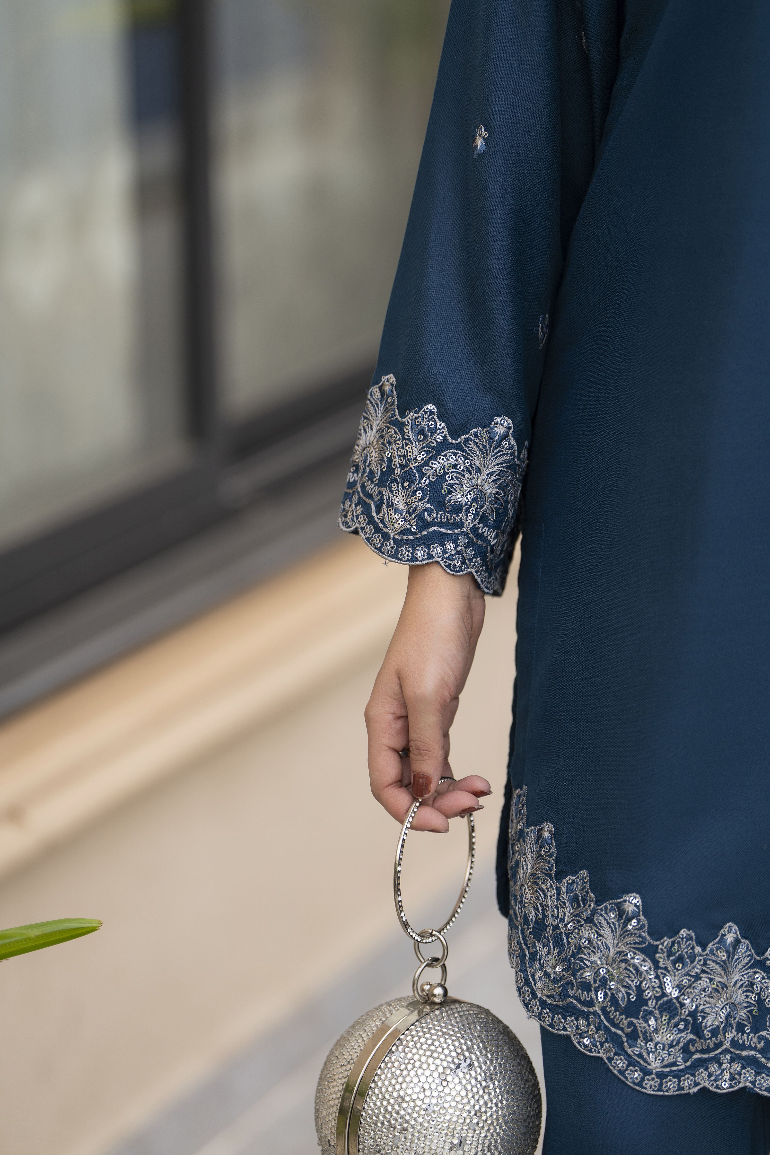 ZWM3 Zimal Winter Muse Deep Teal Embroidered Dhanak 2pc Ready to Wear