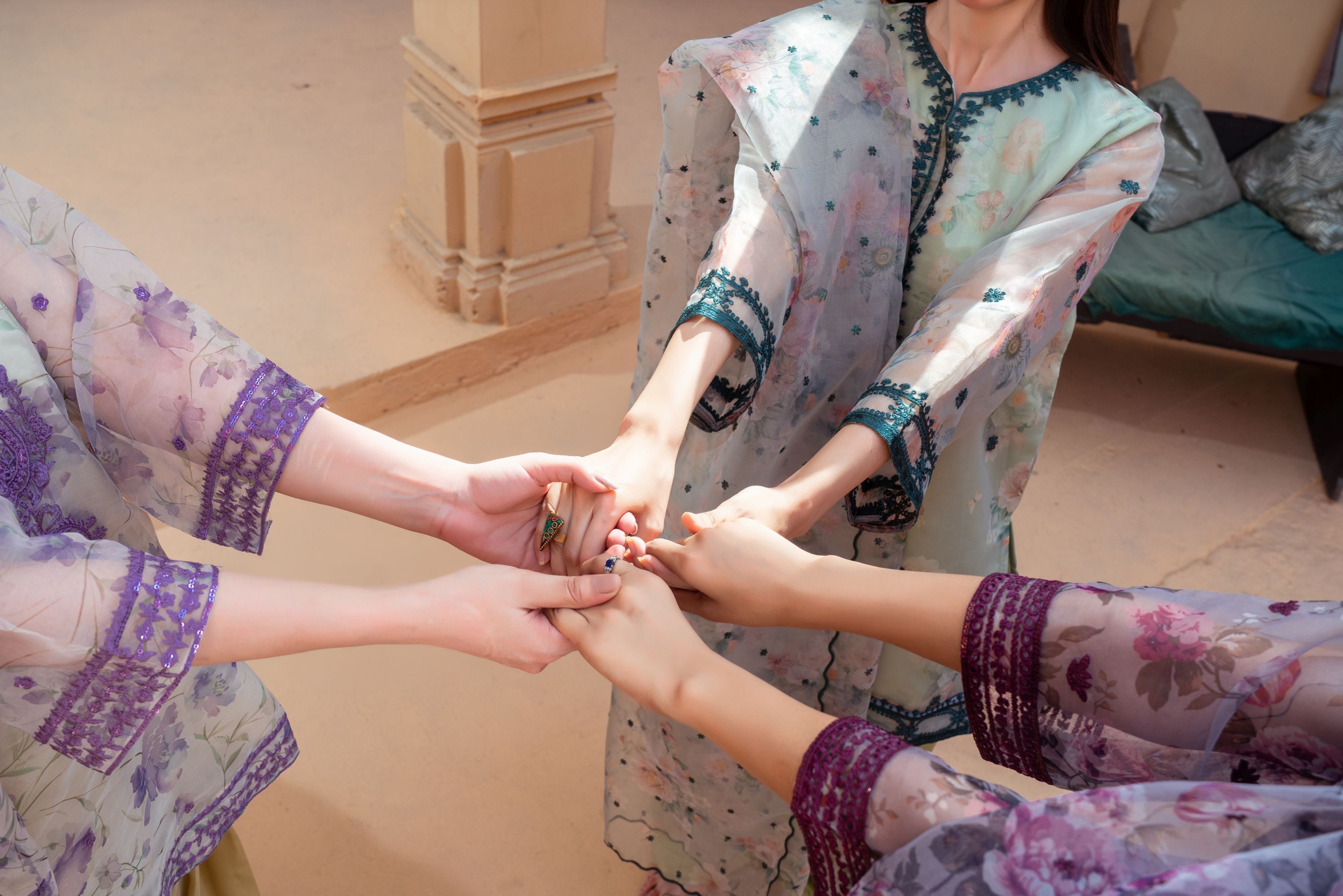 Floral Organza Shirt with Gold Silk Farshi Shalwar – RNK2 | Noorma Kamal