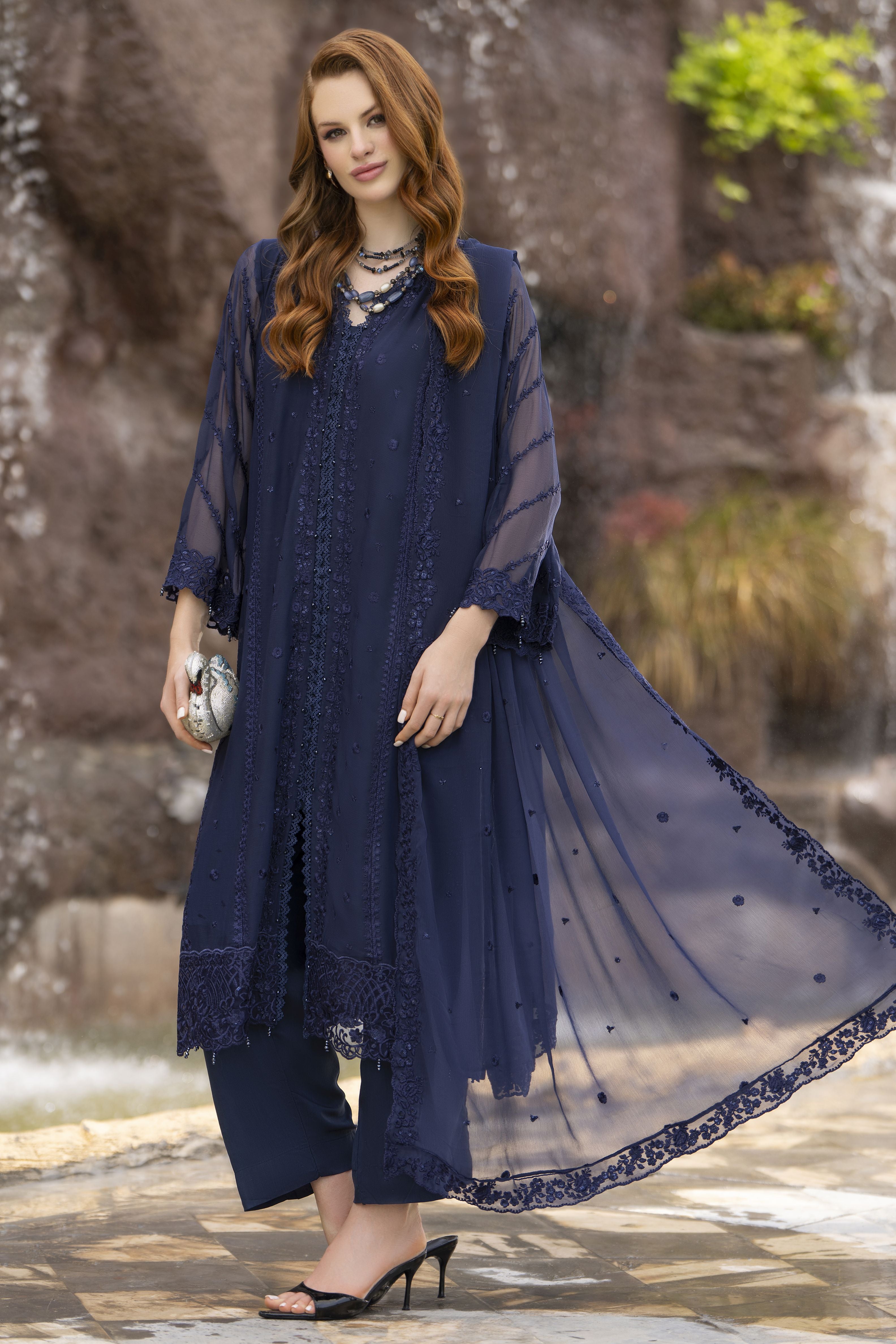 Zaina 3pc Embroidered Chiffon Suit – ZNC8