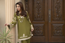ZWM4 Zimal Winter Muse Olive Green Embroidered Dhanak 2pc Ready to Wear