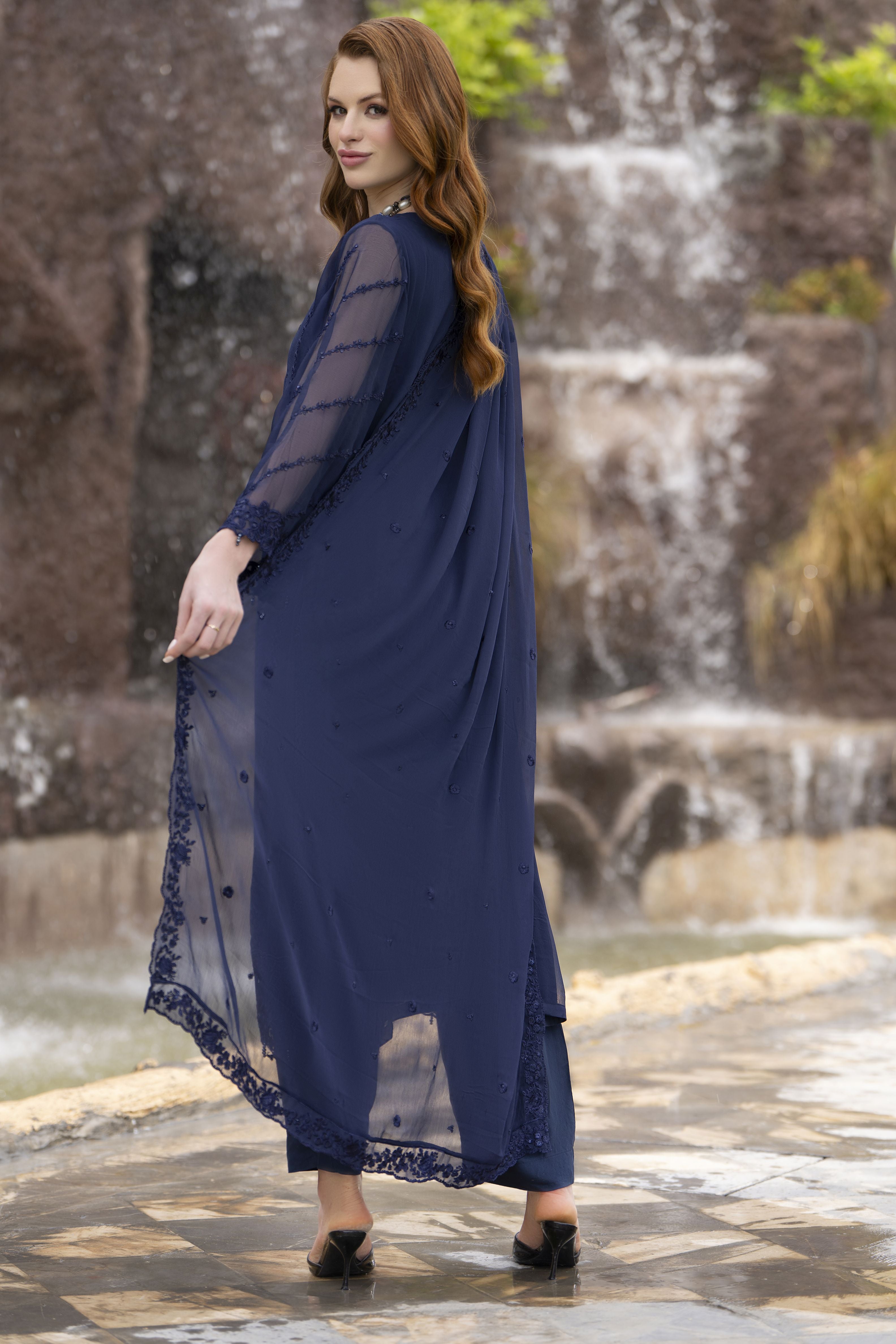 Zaina 3pc Embroidered Chiffon Suit – ZNC8