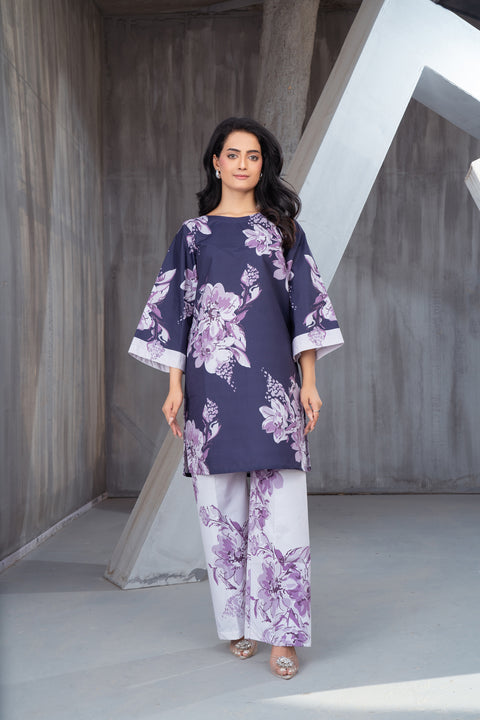 NK Everyday Lawn Co-ords – Purple Floral Contrast Shirt & Trouser Set NKE9