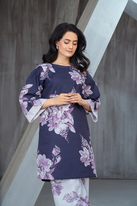 NK Everyday Lawn Co-ords – Purple Floral Contrast Shirt & Trouser Set NKE9