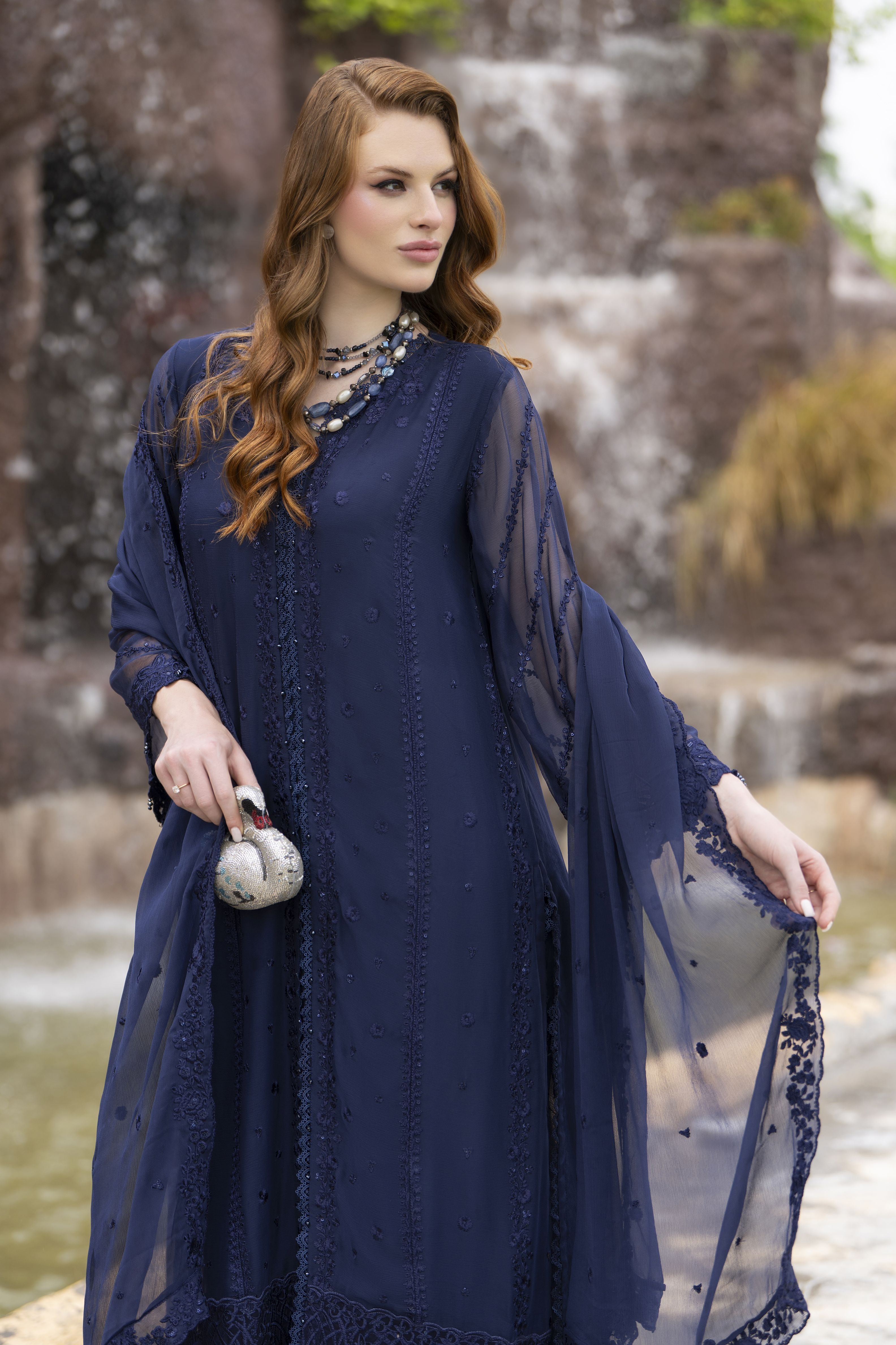 Zaina 3pc Embroidered Chiffon Suit – ZNC8