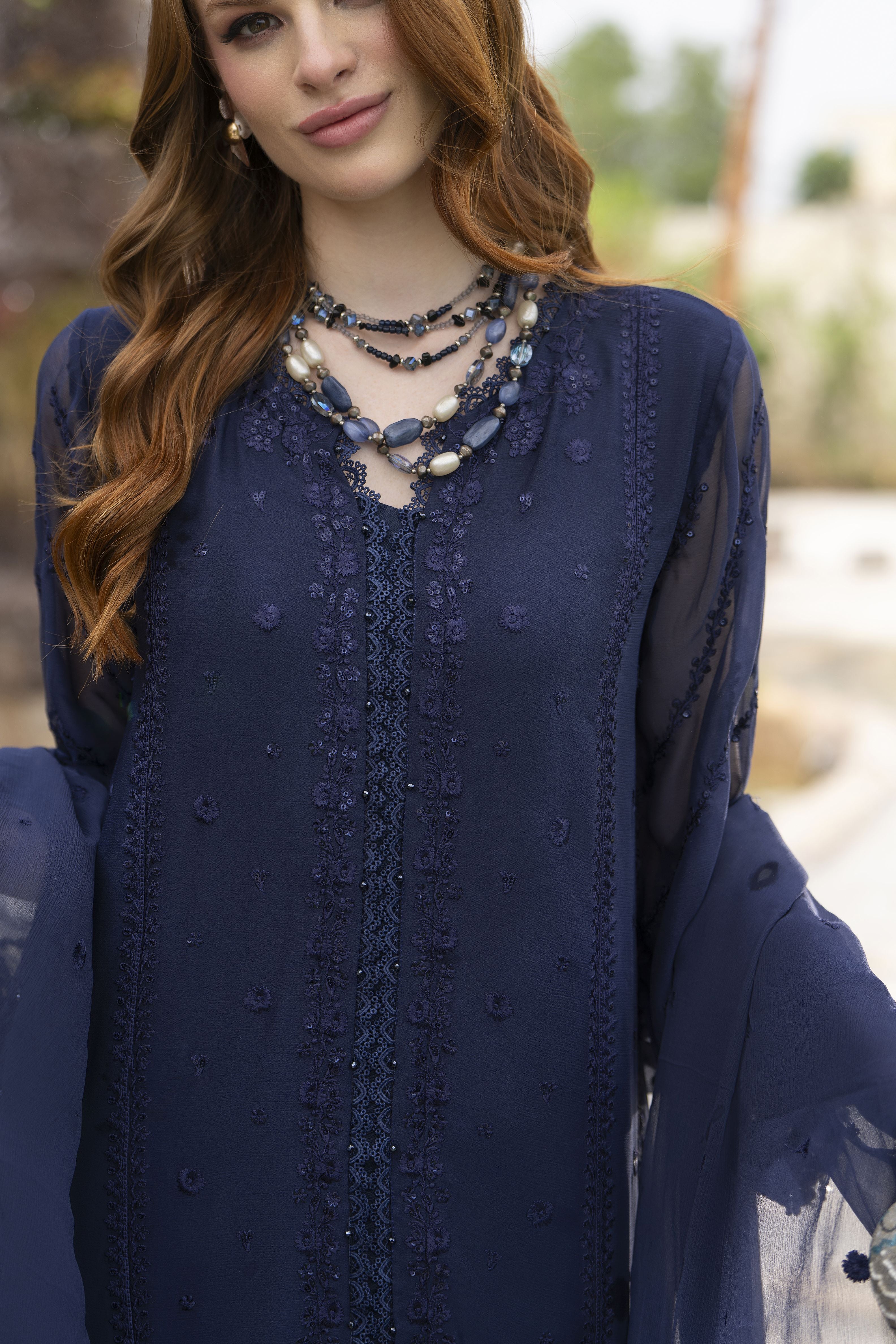 Zaina 3pc Embroidered Chiffon Suit – ZNC8