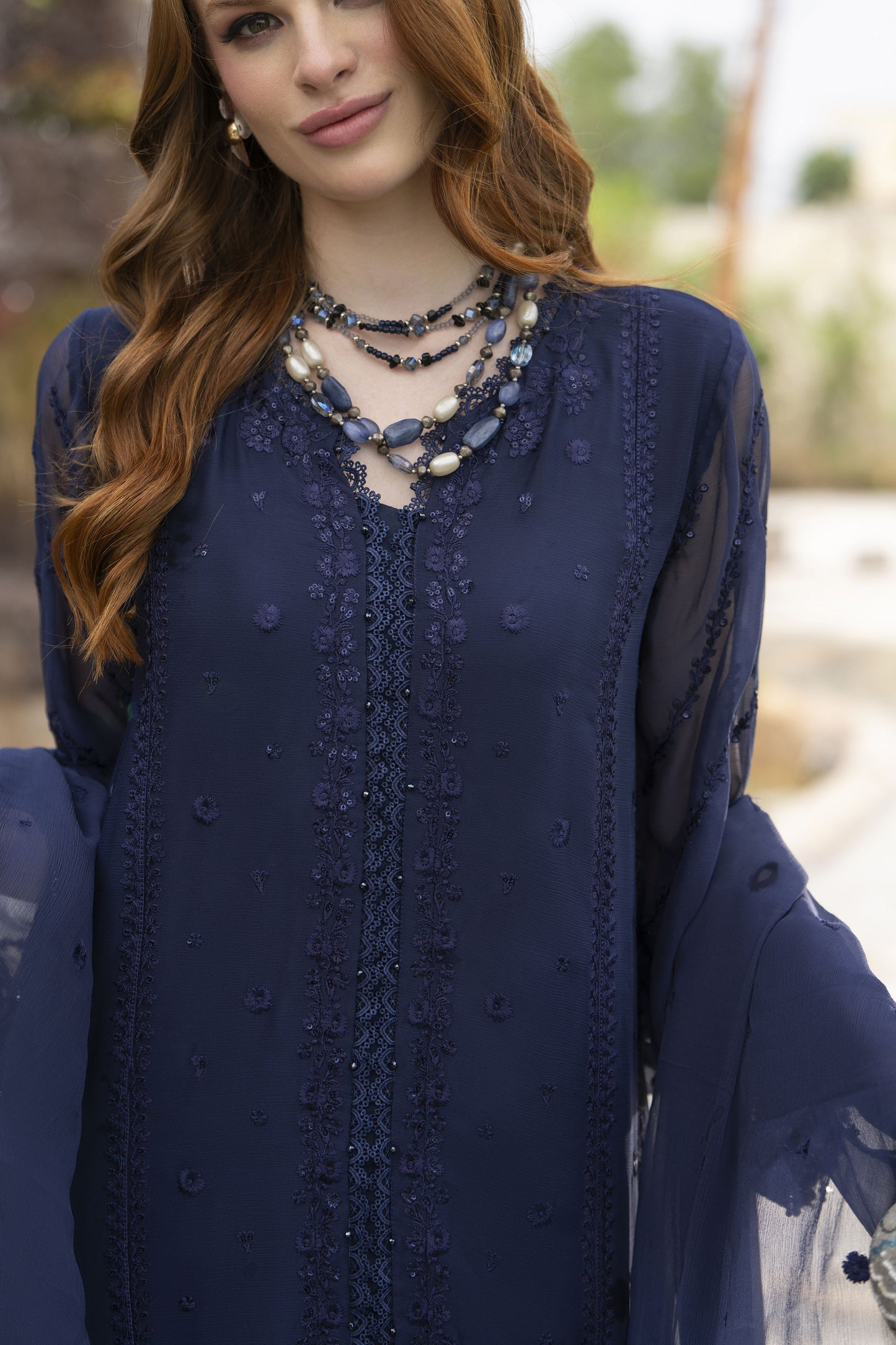 Zaina 3pc Embroidered Chiffon Suit – ZNC8