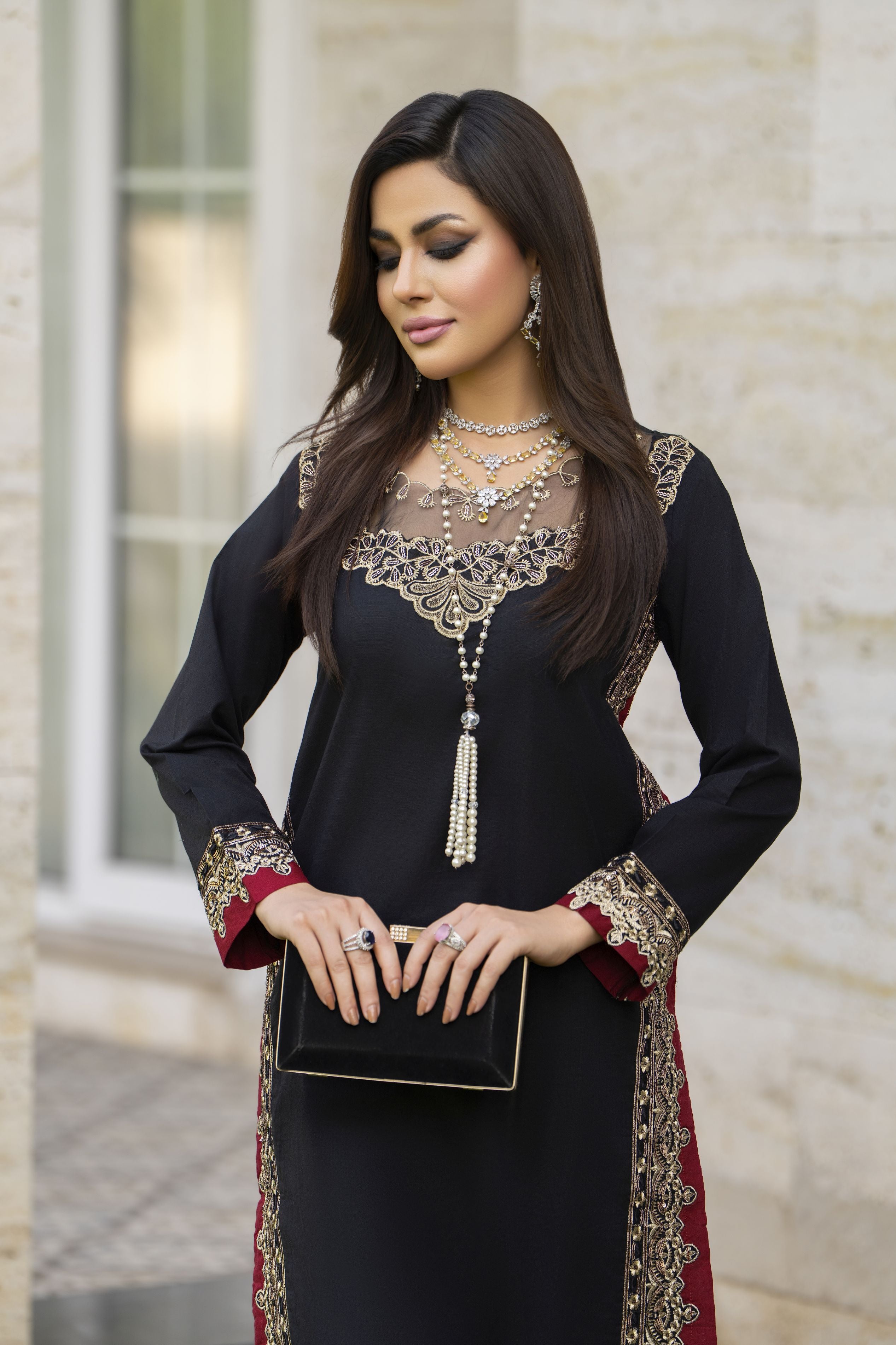 Black Thread & Sequin Embroidered Linen 2pc Women Suit | Baarish by Miski BYM5