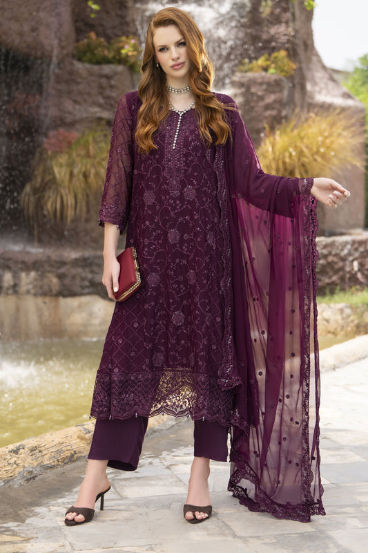 Zaina 3pc Embroidered Chiffon Frock Suit – ZNC5