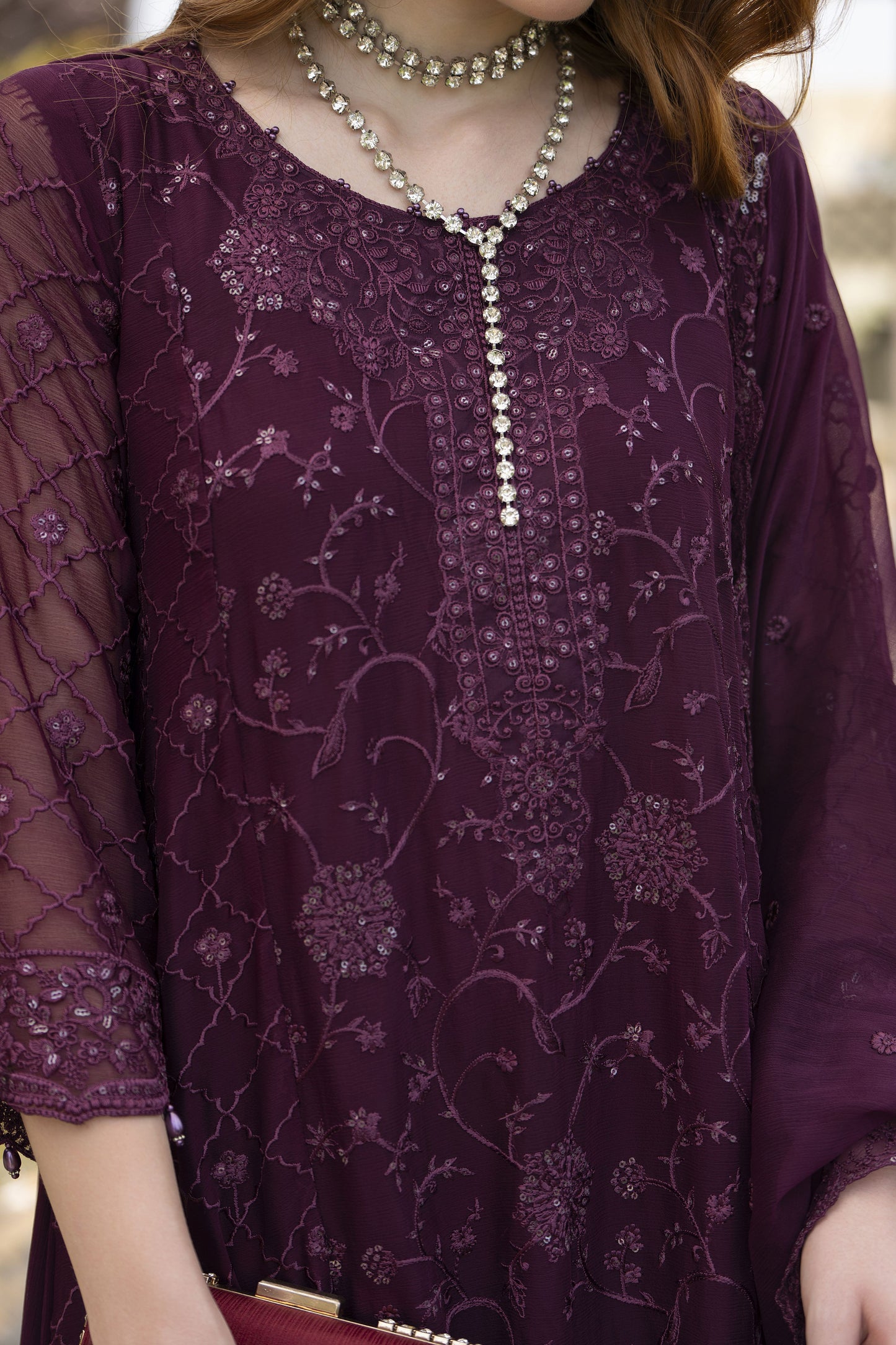 Zaina 3pc Embroidered Chiffon Frock Suit – ZNC5