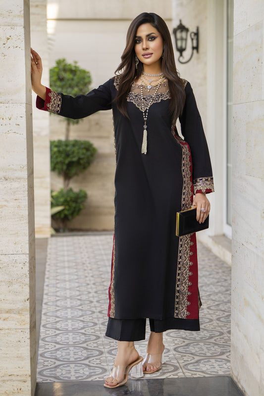 Black Thread & Sequin Embroidered Cotton 2pc Women Suit | Baarish by Miski BYM5