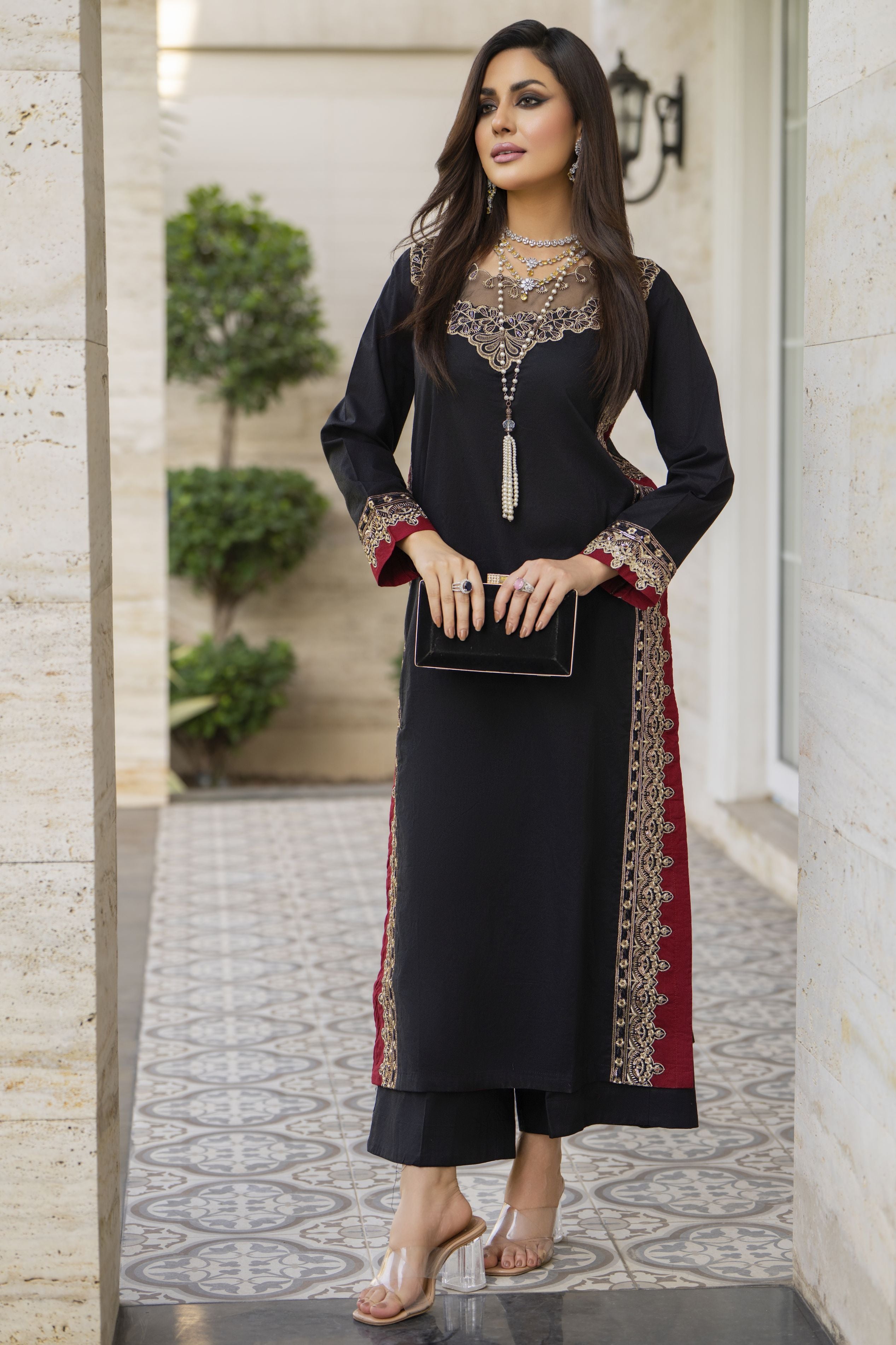 Black Thread & Sequin Embroidered Linen 2pc Women Suit | Baarish by Miski BYM5