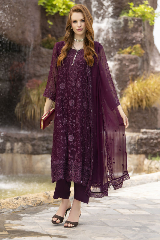 Zaina 3pc Embroidered Chiffon Frock Suit – ZNC5