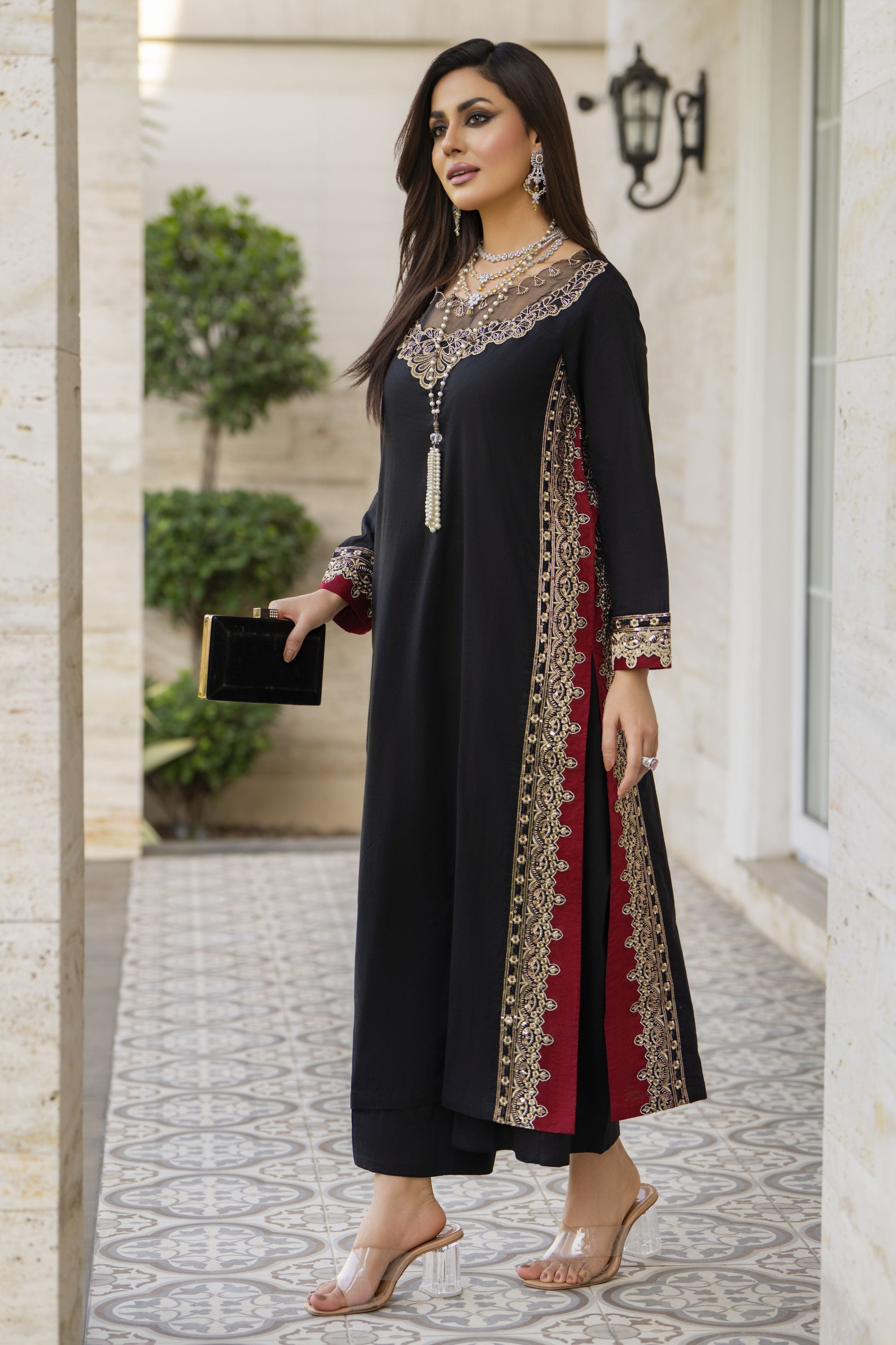 Black Thread & Sequin Embroidered Linen 2pc Women Suit | Baarish by Miski BYM5