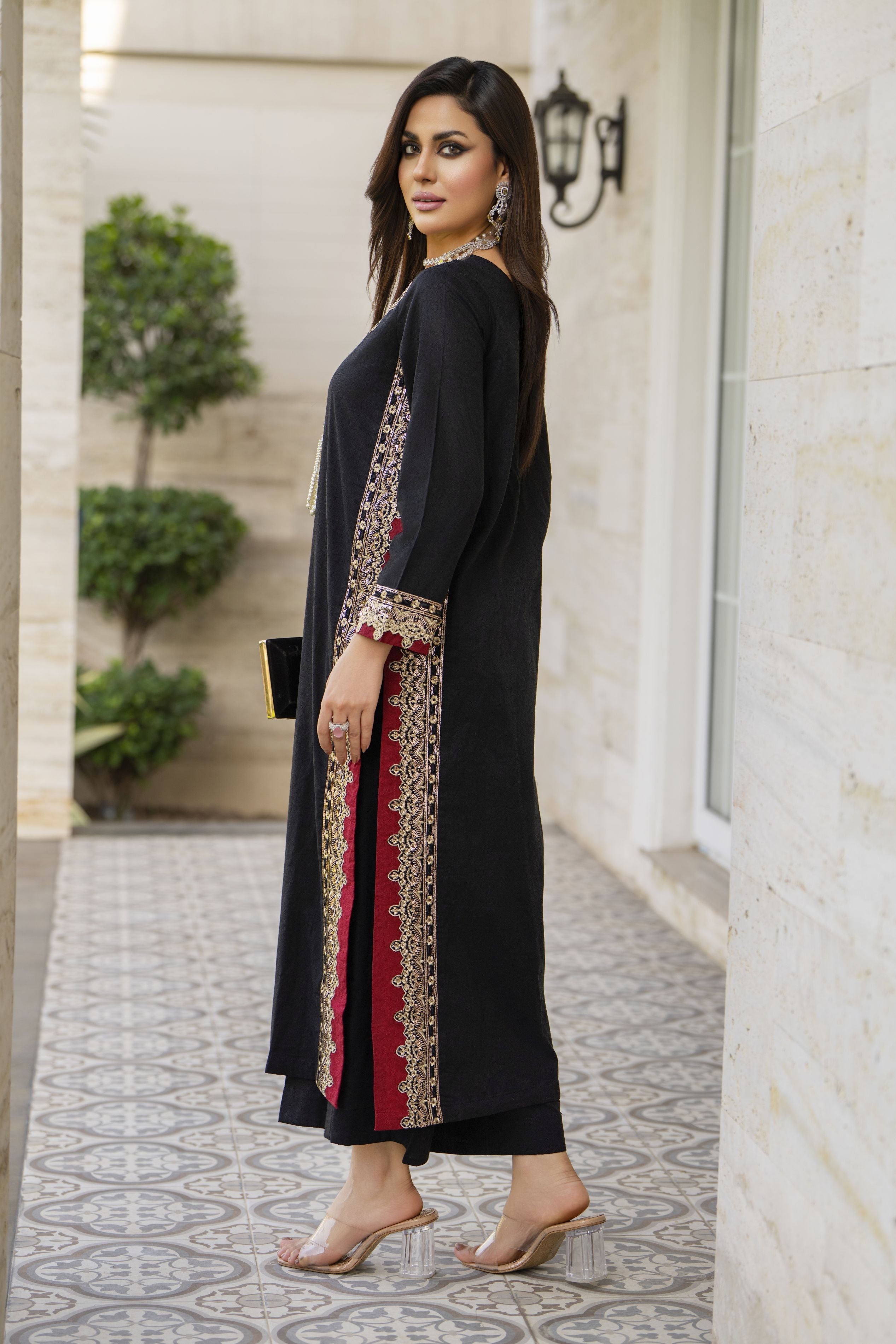 Black Thread & Sequin Embroidered Linen 2pc Women Suit | Baarish by Miski BYM5