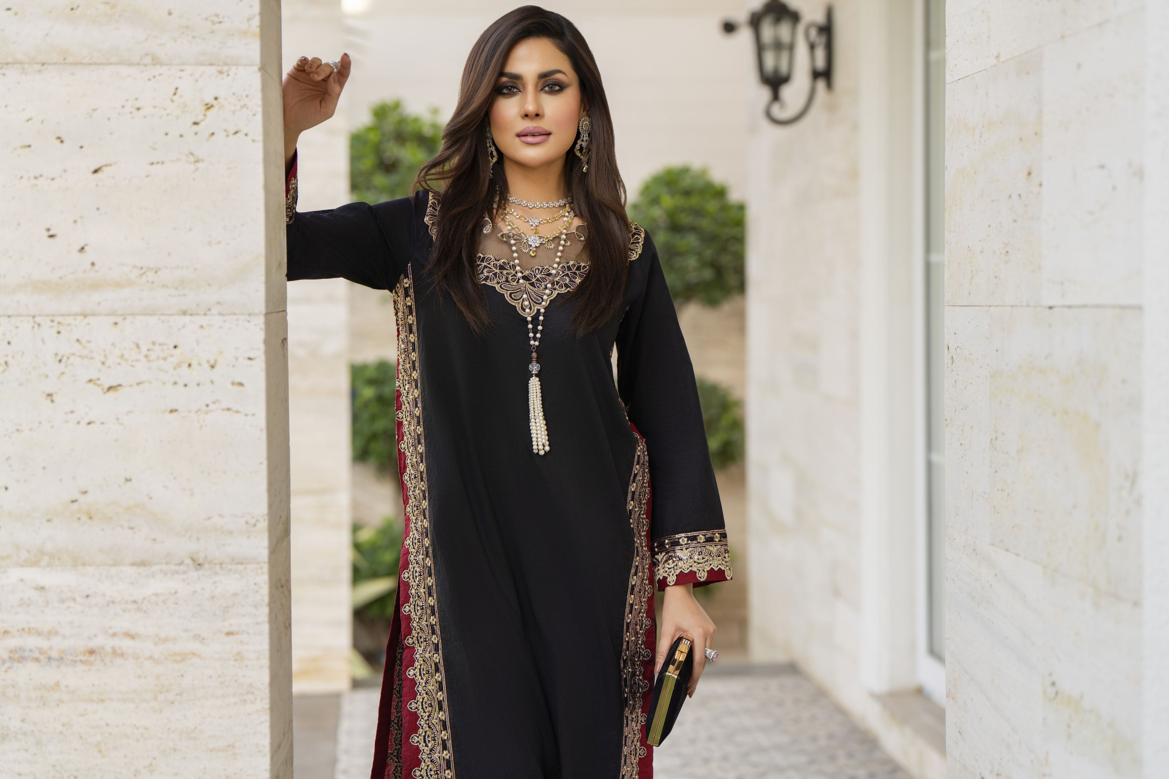 Black Thread & Sequin Embroidered Linen 2pc Women Suit | Baarish by Miski BYM5