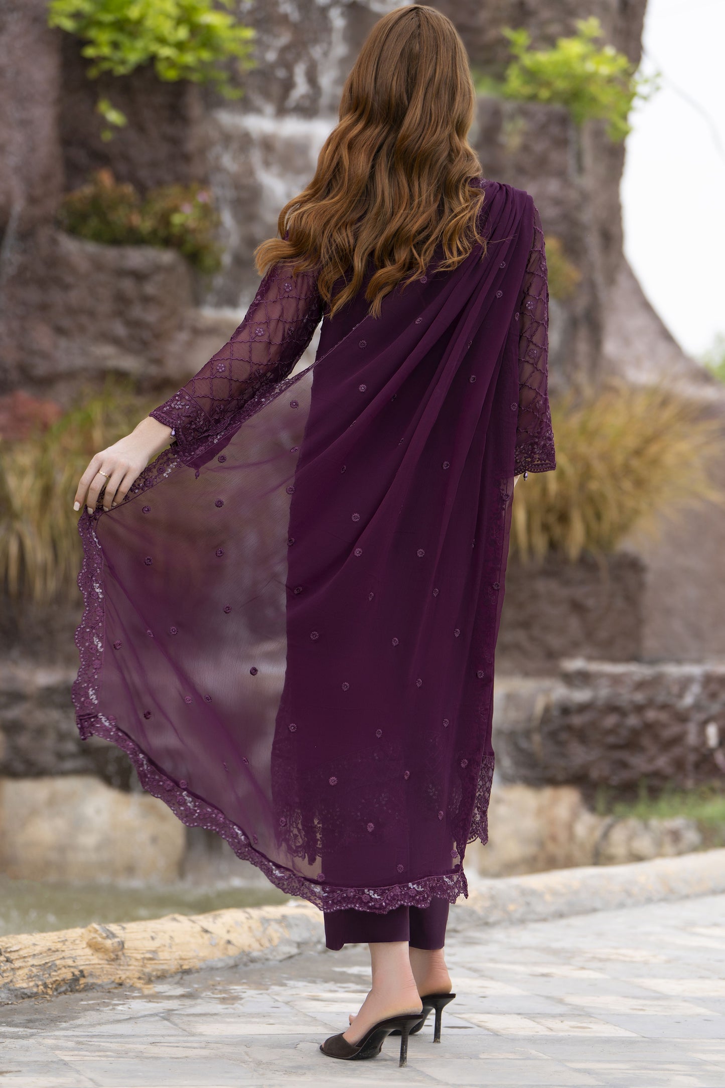 Zaina 3pc Embroidered Chiffon Frock Suit – ZNC5