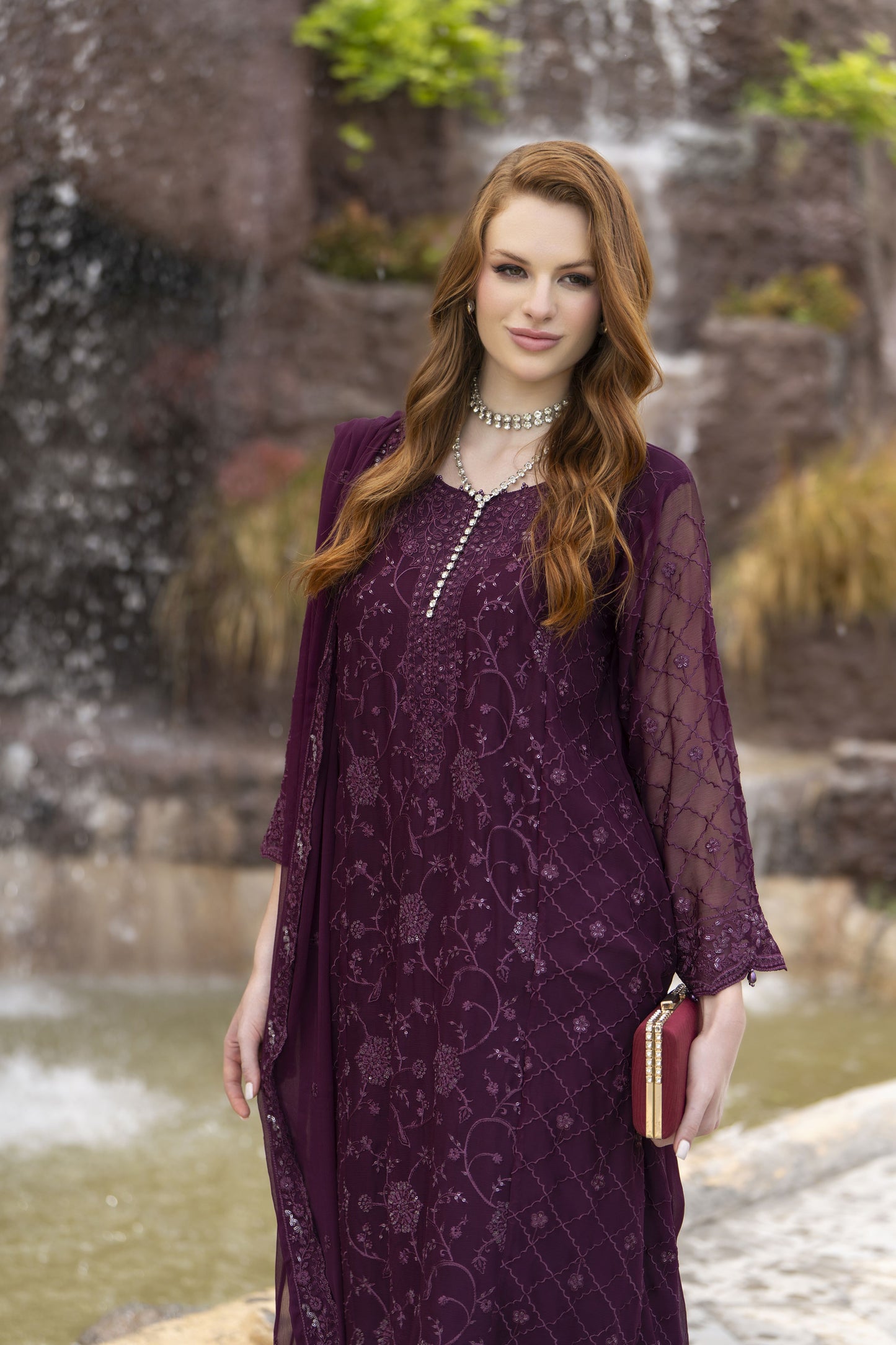 Zaina 3pc Embroidered Chiffon Frock Suit – ZNC5