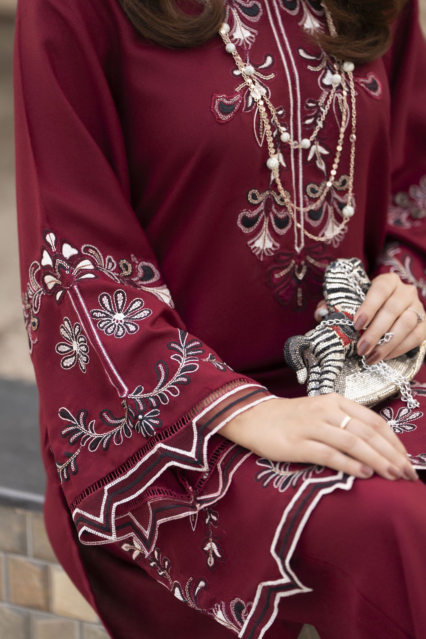 ZWM6 Zimal Winter Muse Maroon Embroidered Dhanak 2pc Ready to Wear