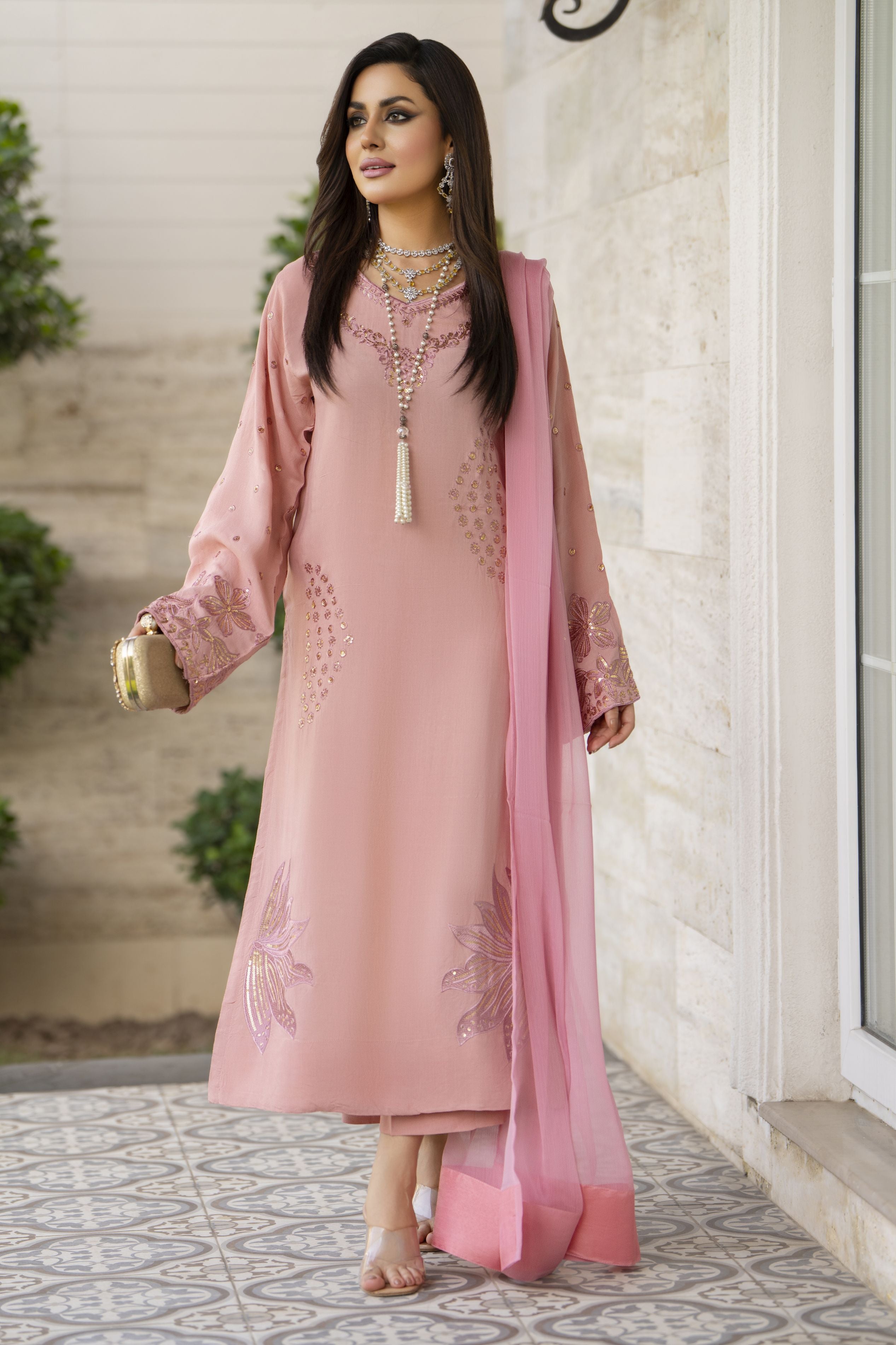 Blush Pink Raw Silk Embroidered Dress – Chand Sa Libaas by Aleezay | CSLA1