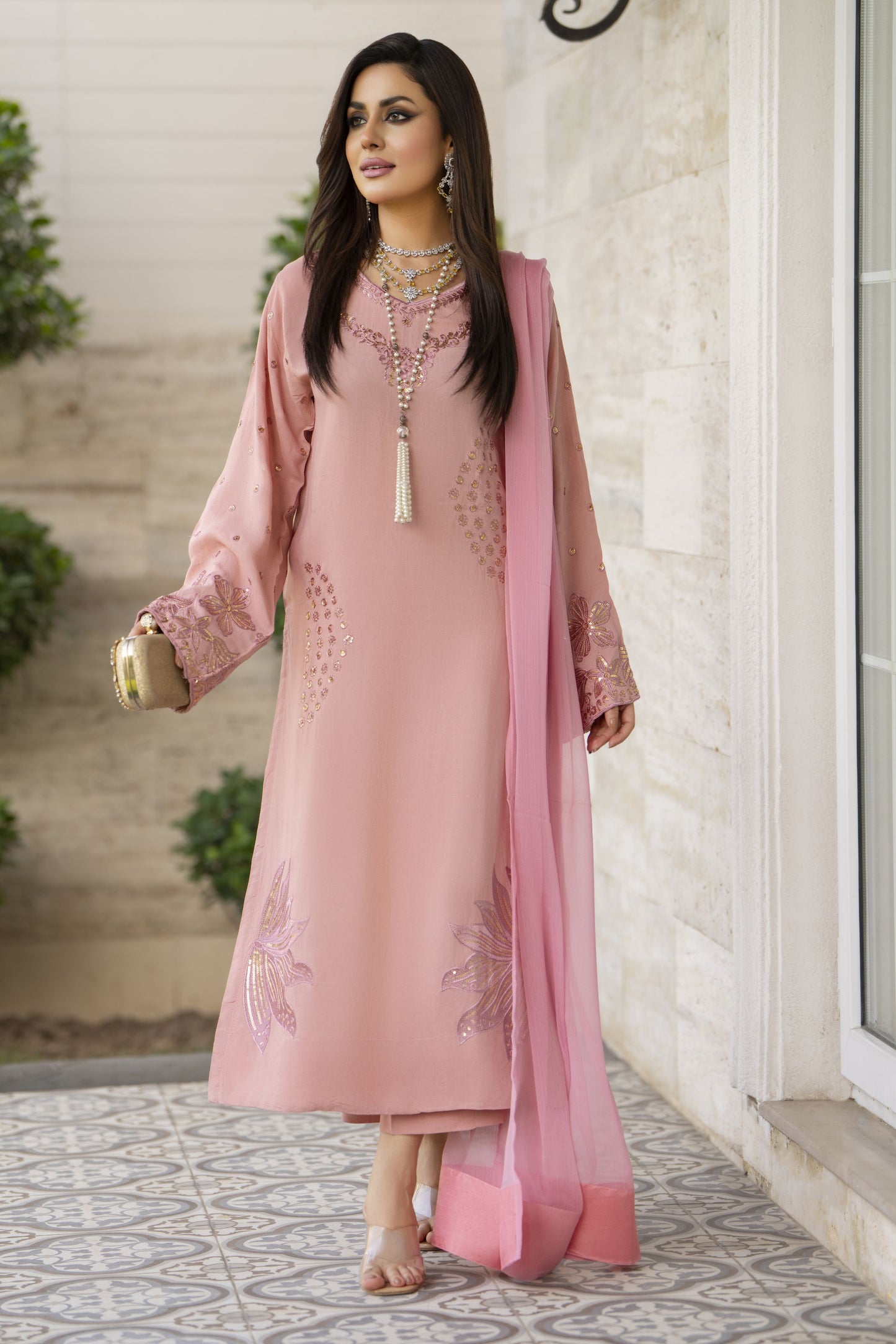 Blush Pink Raw Silk Embroidered Dress – Chand Sa Libaas by Aleezay | CSLA1