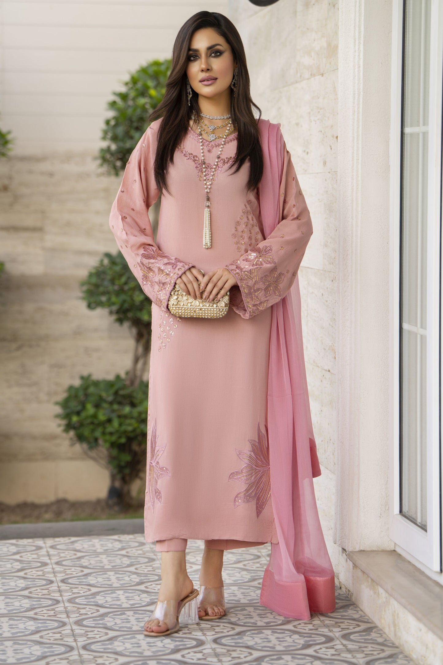 Blush Pink Raw Silk Embroidered Dress – Chand Sa Libaas by Aleezay | CSLA1