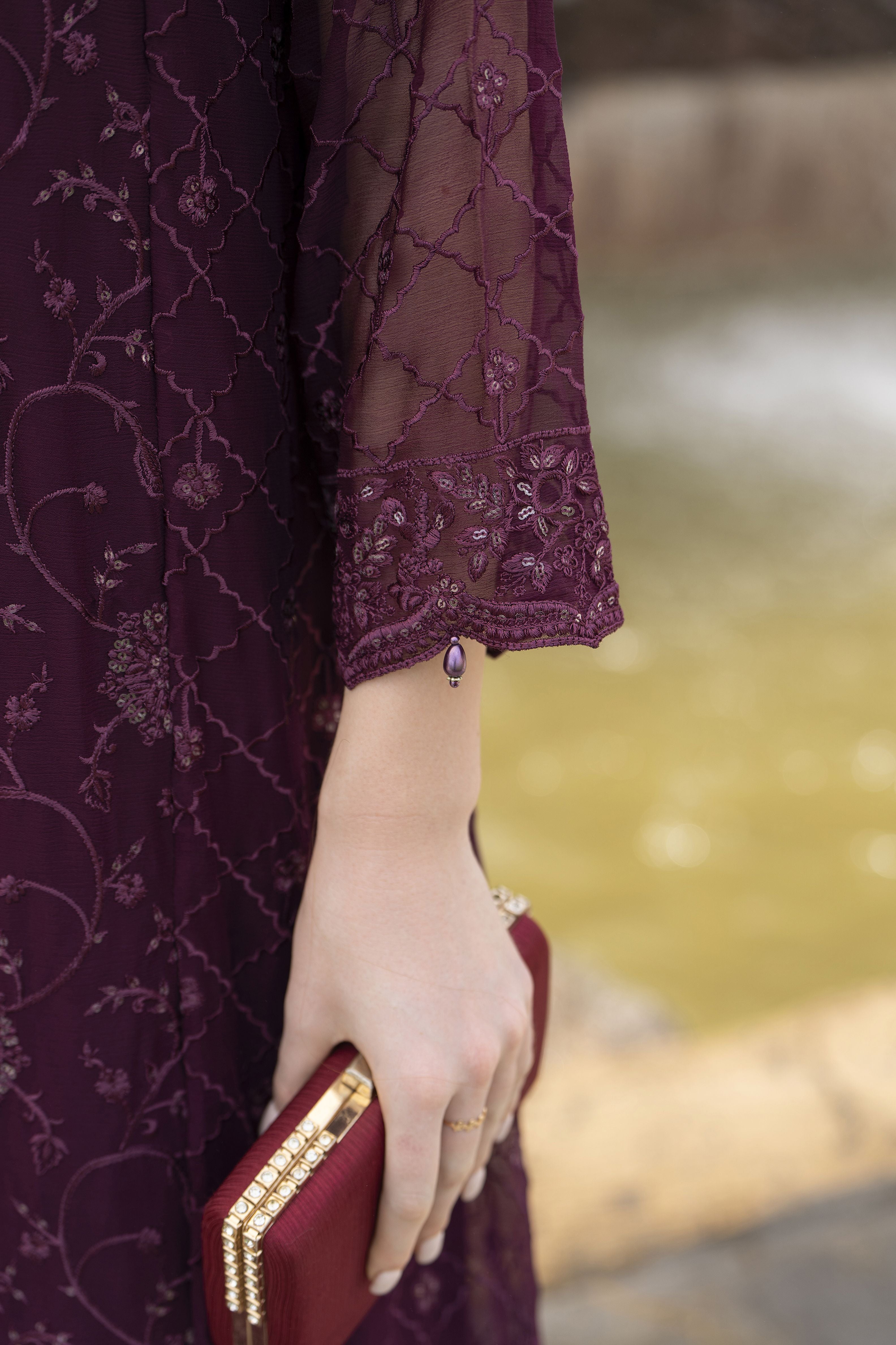 Zaina 3pc Embroidered Chiffon Frock Suit – ZNC5
