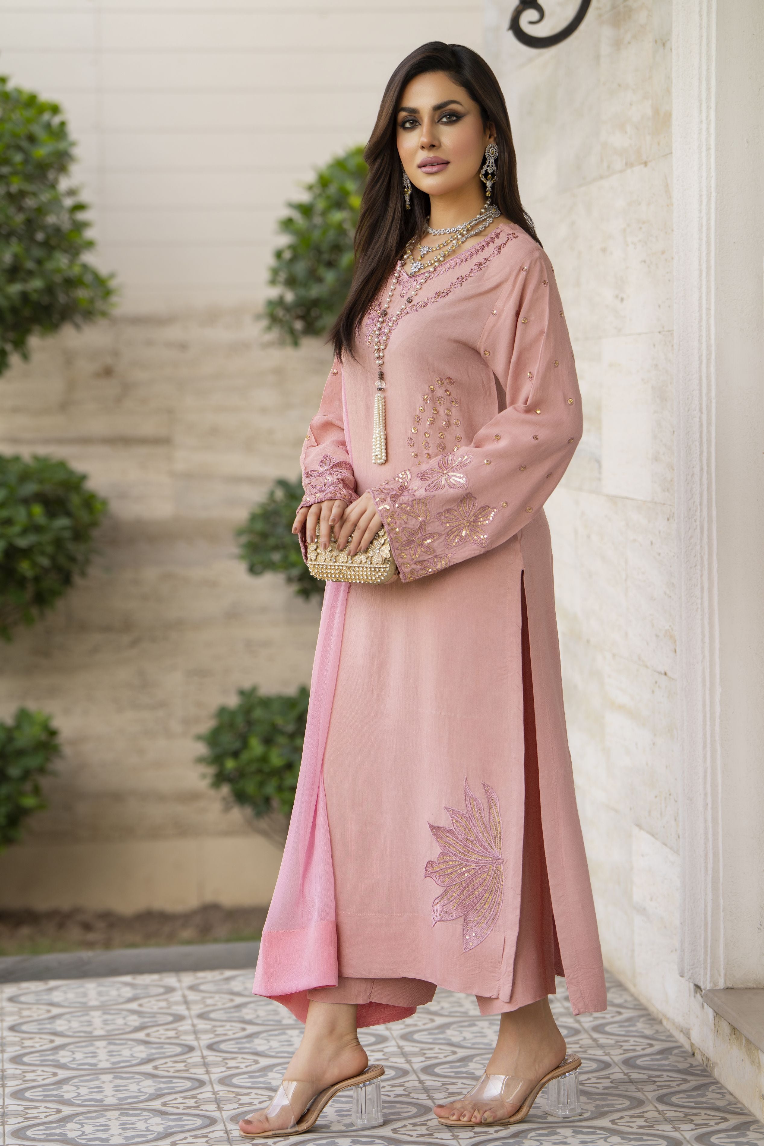 Blush Pink Raw Silk Embroidered Dress – Chand Sa Libaas by Aleezay | CSLA1